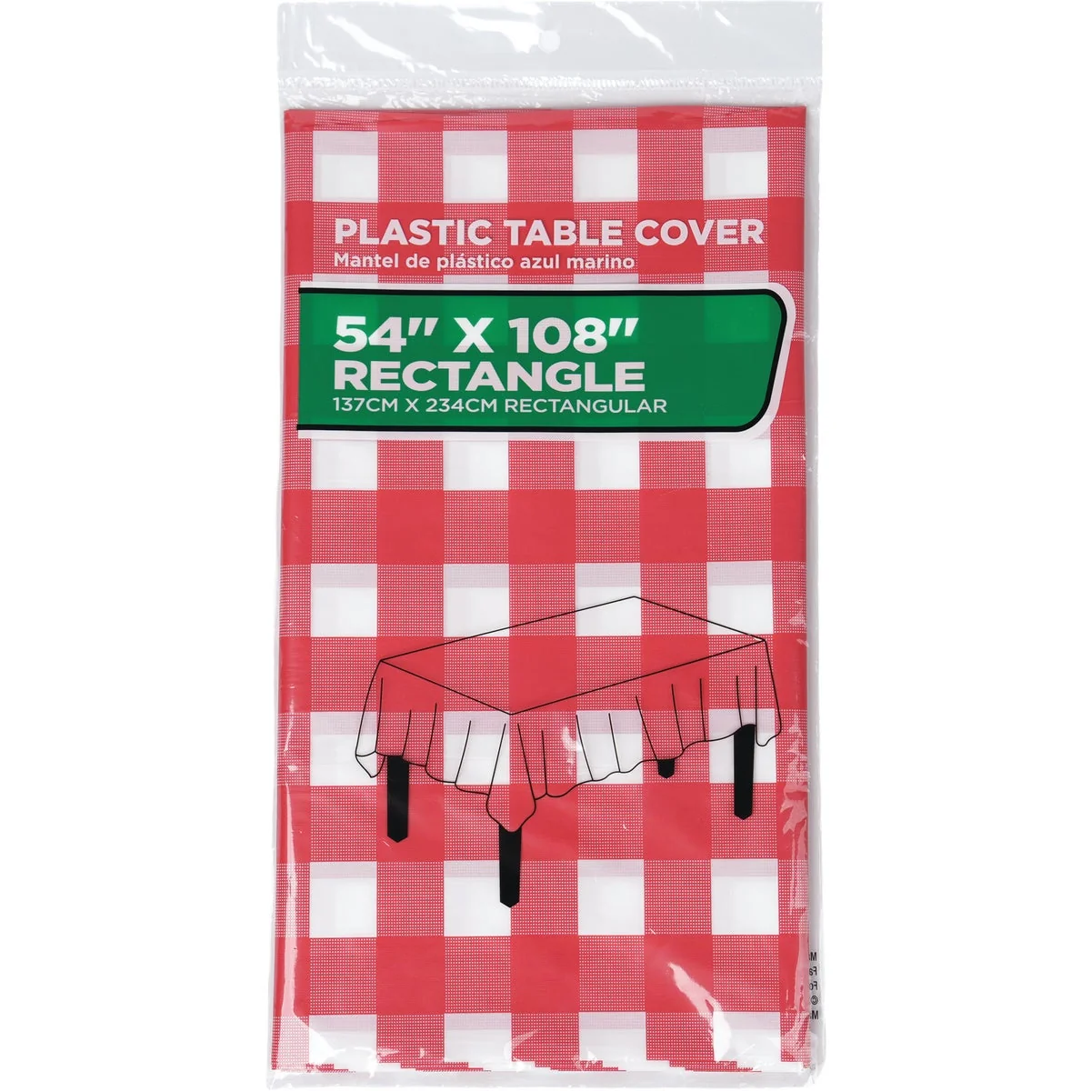 Soft 54 In. x 108 In. Red White Gingham Rectangular Plastic Table Cover Premium Material