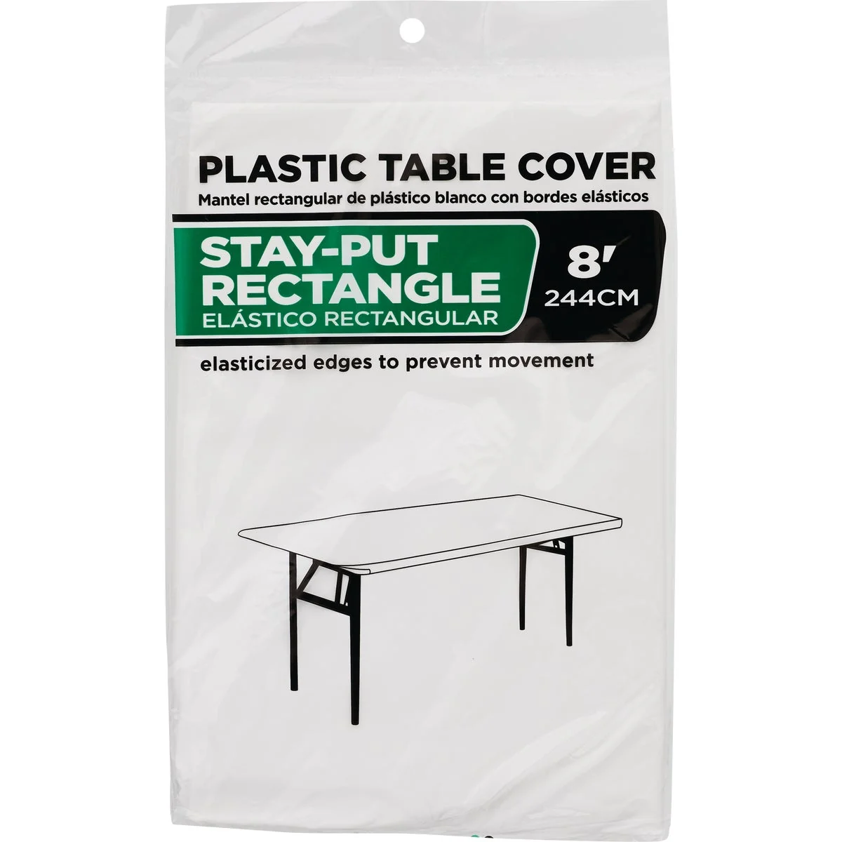 Original Design 8 Ft. White Stay-Put Fitted Table Cover Recyclable