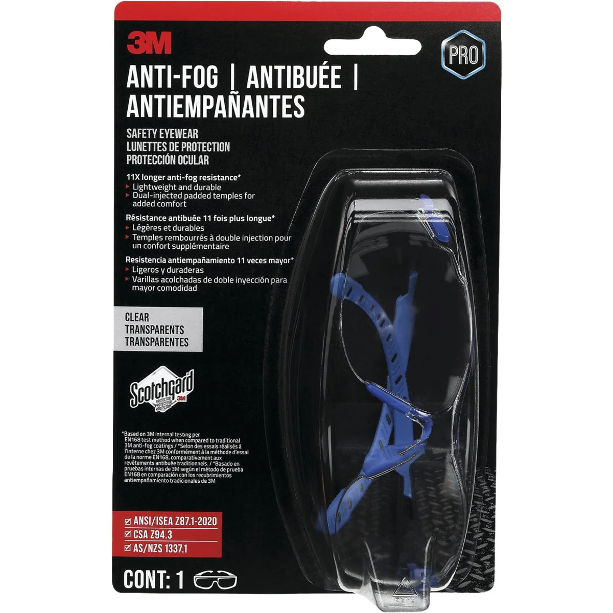 Consistent 3M Black Blue Frame Safety Glasses with Anti-Fog Scotchgard Protector Clear Lenses Next-Generation