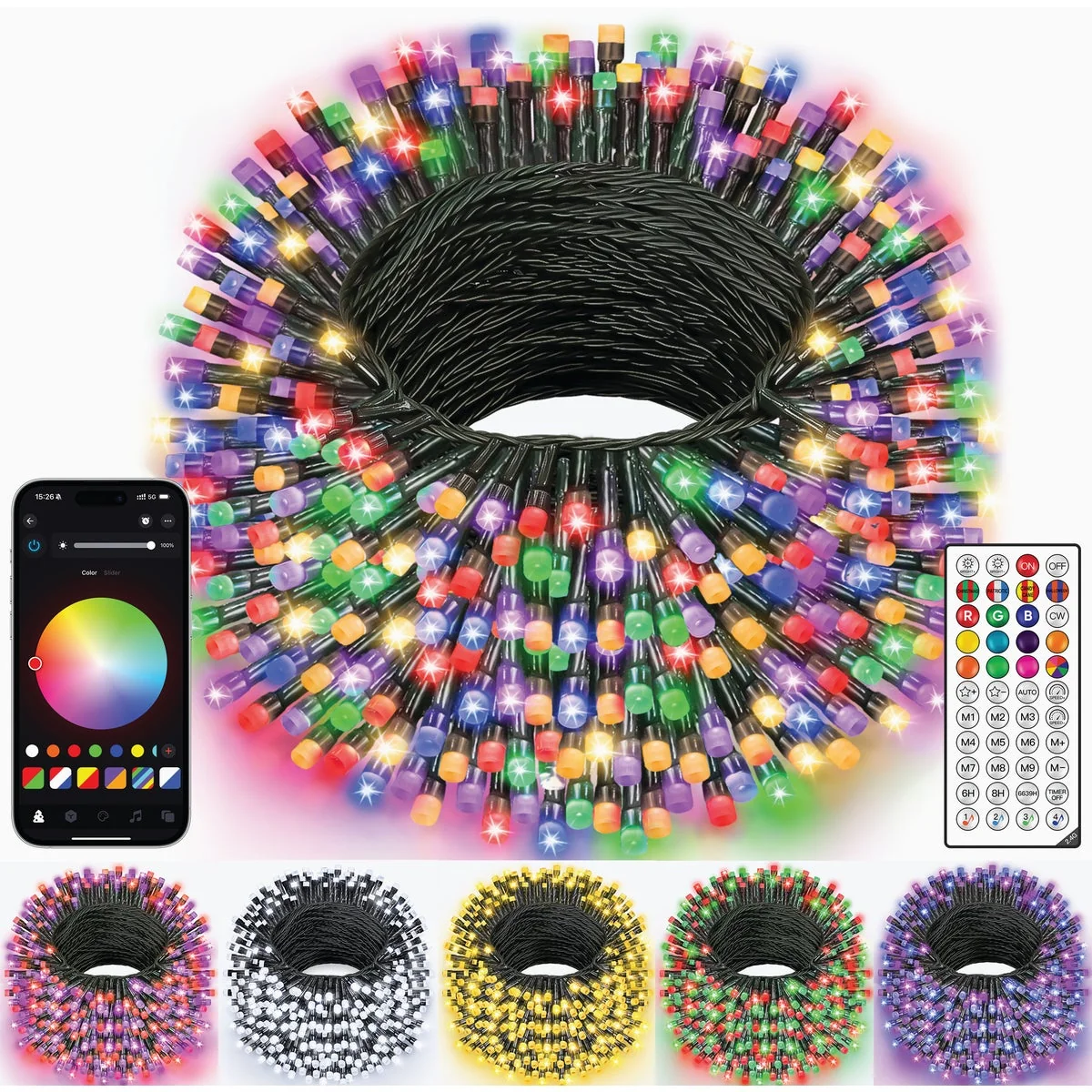 Versatile Ollny Color Changing 300-Bulb LED Smart RGBIC String Light Set Detailed