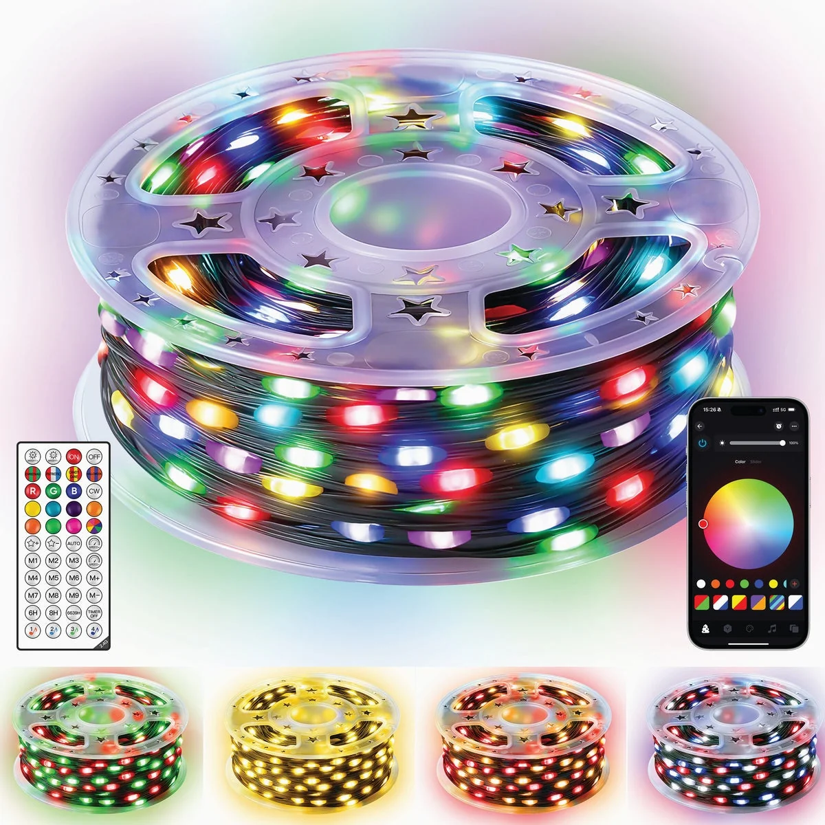 Versatile Ollny RGBIC 300-Bulb LED Smart Waterproof String Light Set Soft