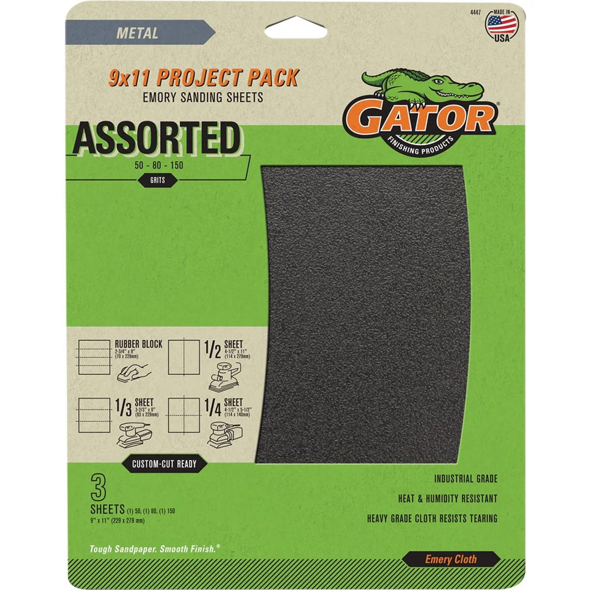 Detailed GatorGrit Assorted-Grit Emery Cloth Sandpaper 3-Pack Long-Lasting