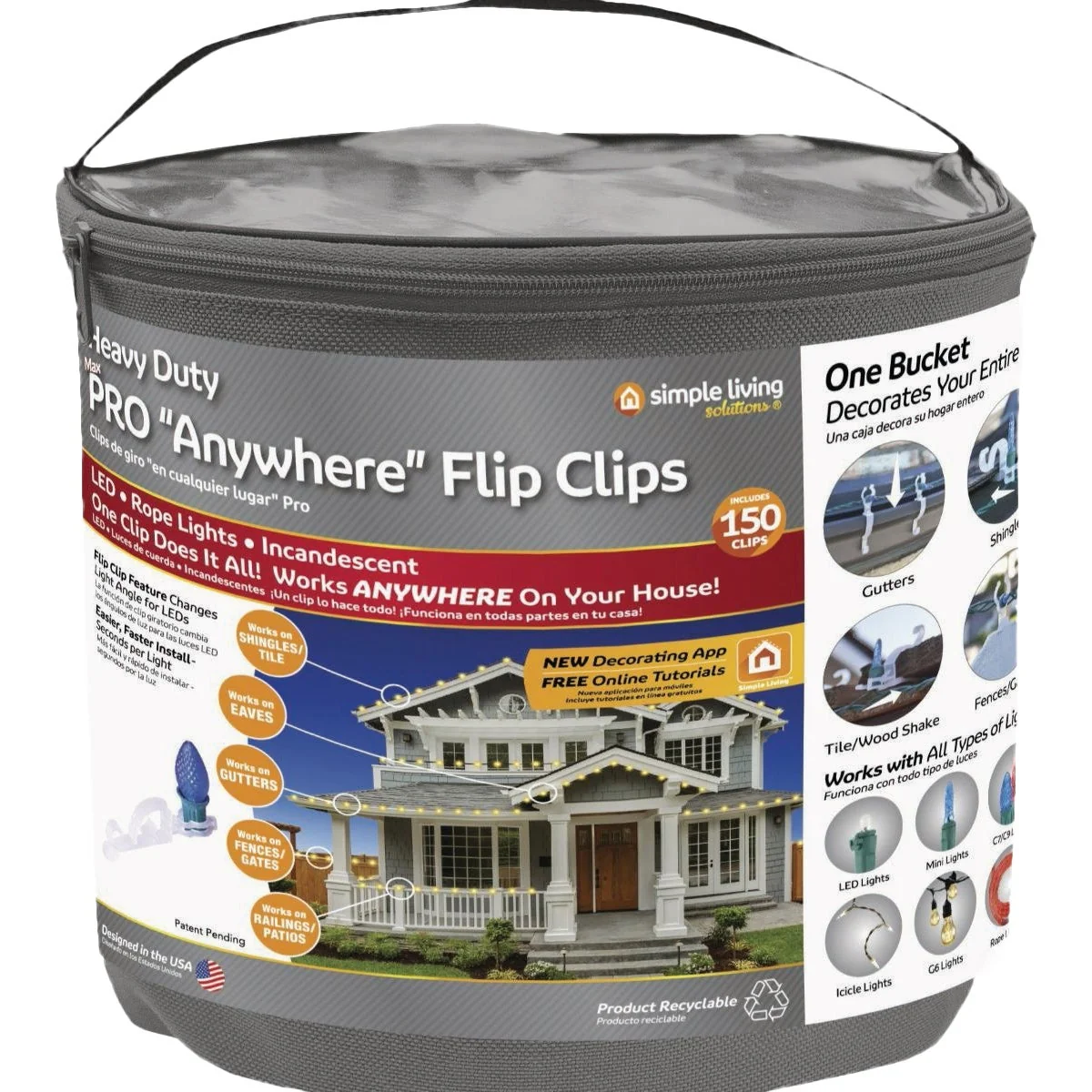 Reusable Simple Living Solutions Max PRO Anywhere Flip Clips Bucket 150-Pack Certified