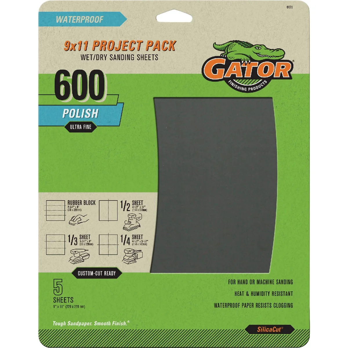 Clean GatorGrit 9 In. x 11 In. Ultra Fine 600-Grit Sandpaper 5-Pack Original