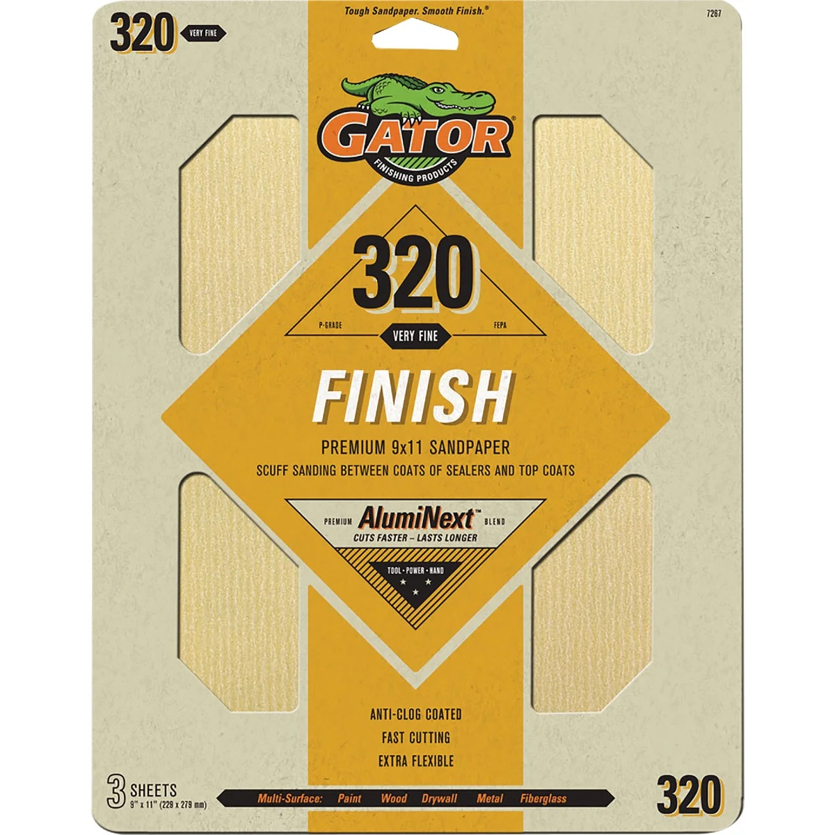 Genuine Gator 9 In. x 11 In. 320-Grit Sandpaper 3-Pack Secure