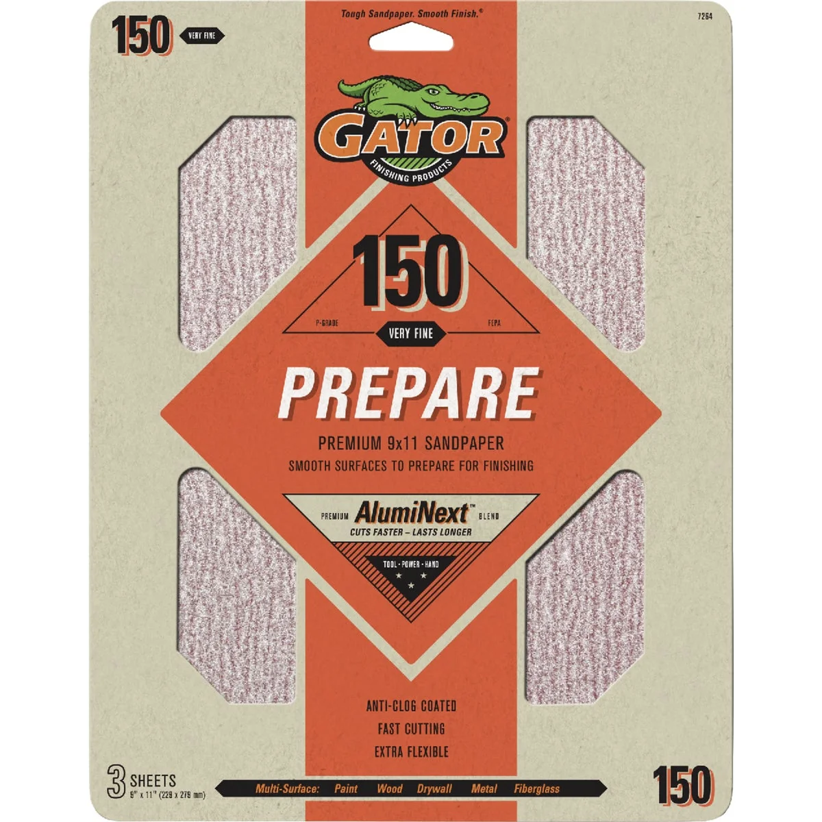 High-Grade Gator 9 In. x 11 In. 150-Grit Sandpaper 3-Pack Premium Material