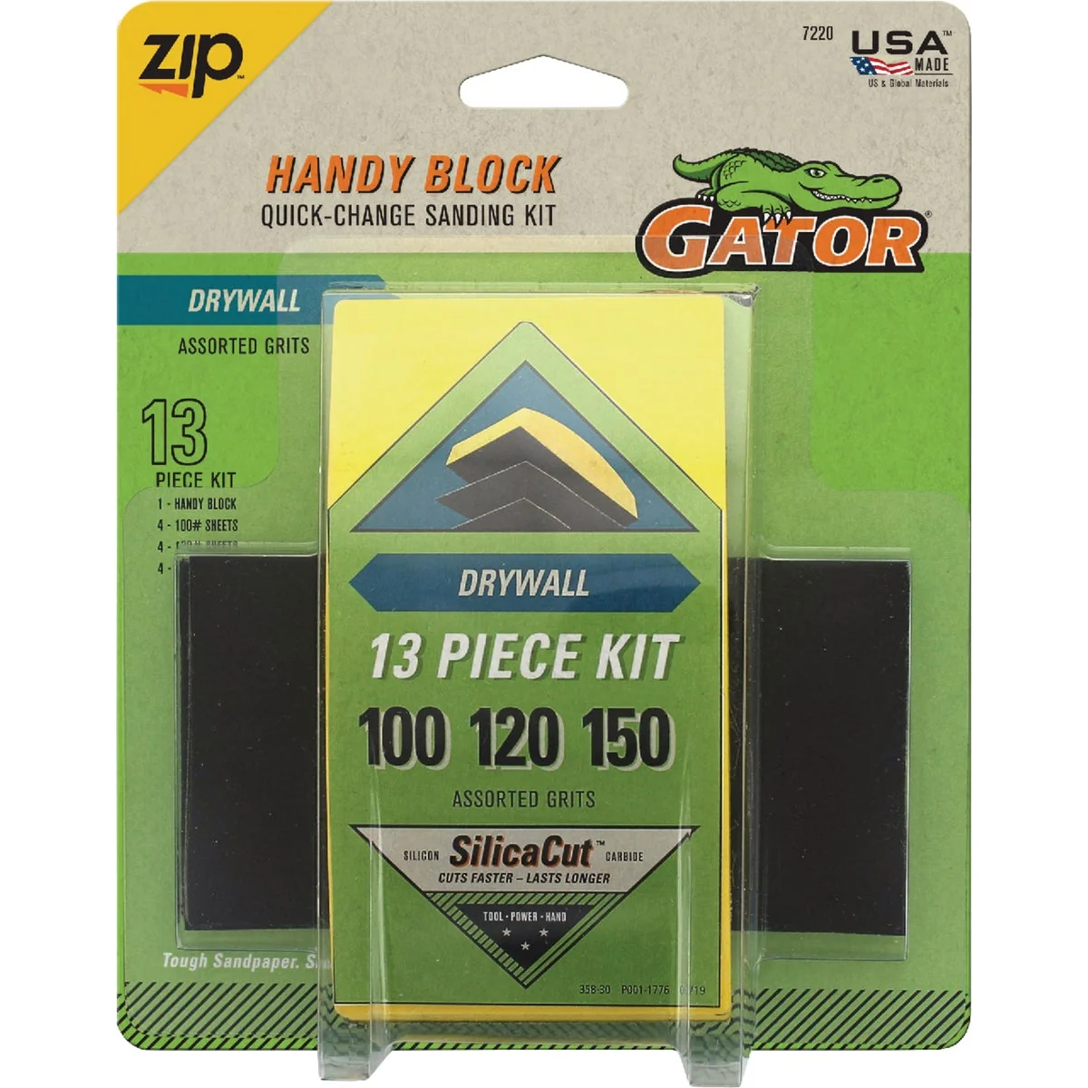 Trusted Gator Grit Zip Hook Loop Drywall Hand Sanding Block Kit Organic