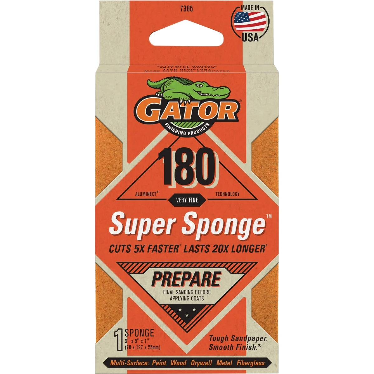 Minimalist Gator 3 In. x 5 In. x 1 In. Medium 180-Grit EZ123 Premium Sanding Sponge Healthy