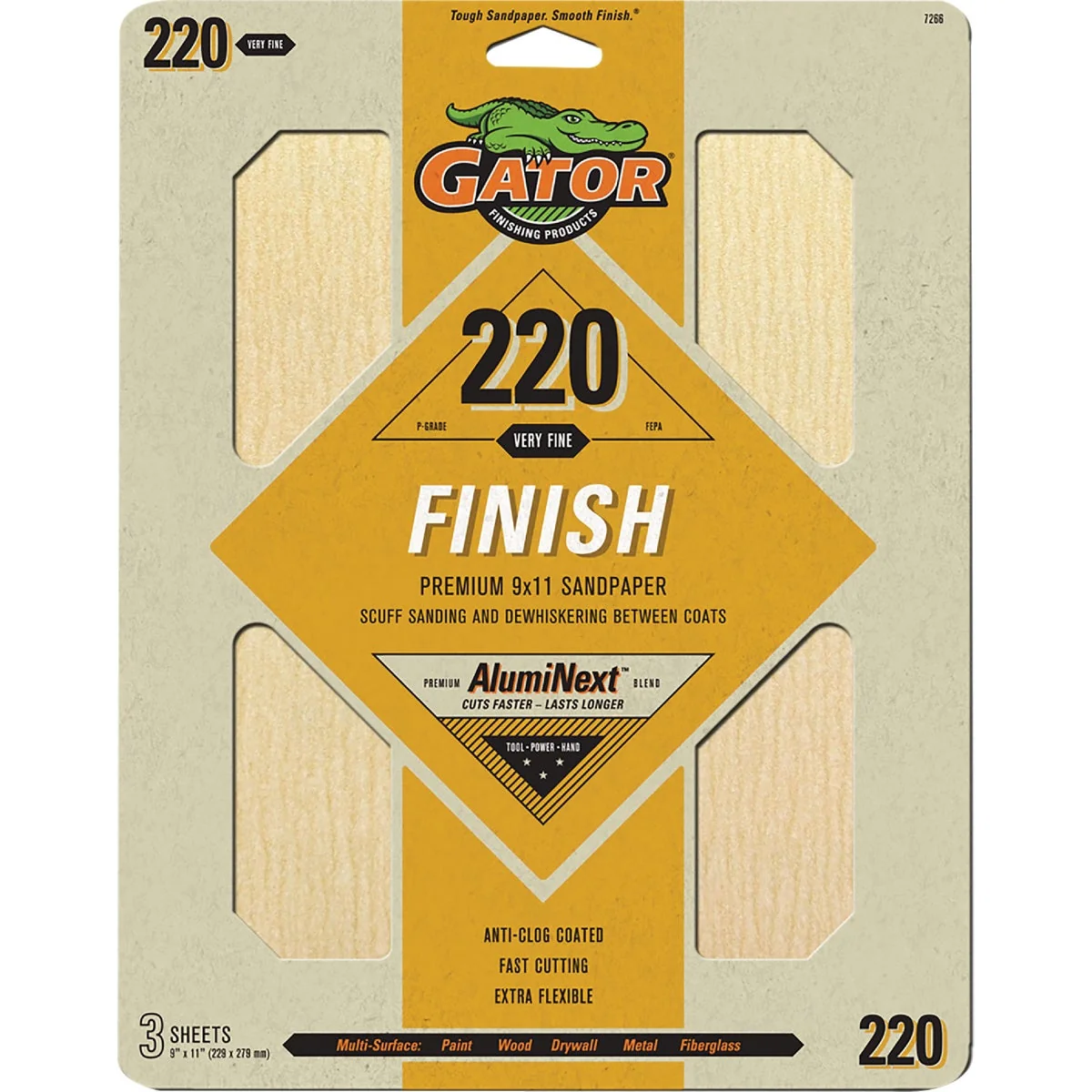 Sophisticated Gator 9 In. x 11 In. 220-Grit Sandpaper Sheet 3-Pack Expertly Made