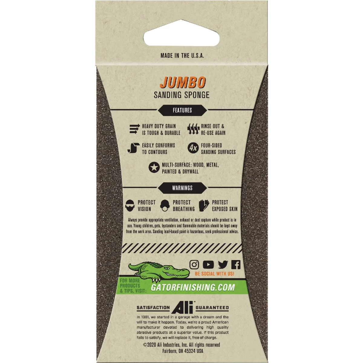 Soft Gator 3 In. x 5 In. Fine Medium 100 60 Grit Jumbo Sanding Sponge Consistent