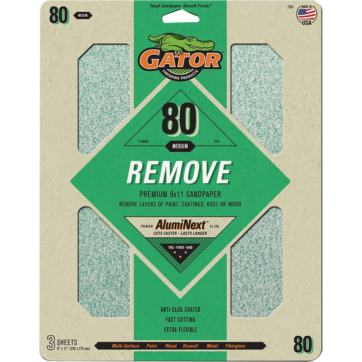 Lightweight Gator 9 In. x 11 In. 80-Grit Sandpaper Sheet 3-Pack Refined