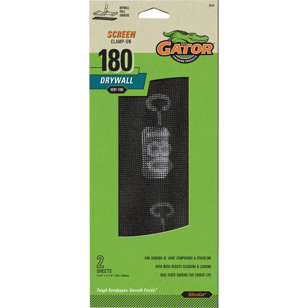 Efficient Gator Grit 180 Grit 4-1 4 In. x 11-1 4 In. Precut Drywall Sanding Screen 2-Pack Detailed