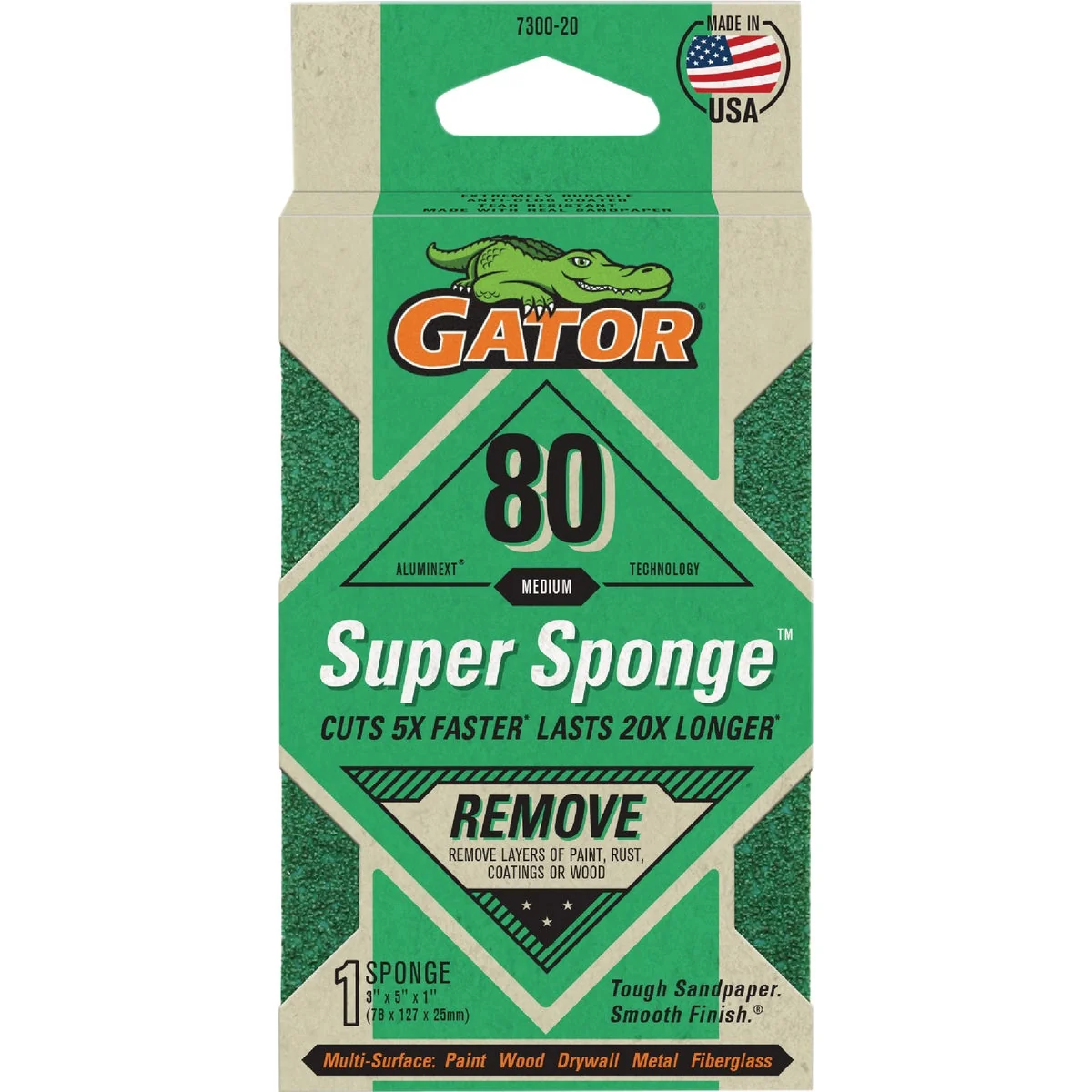 Environmentally Friendly Gator 3 In. x 5 In. x 1 In. 80-Grit EZ123 Jumbo Sanding Sponge Easy-to-Use