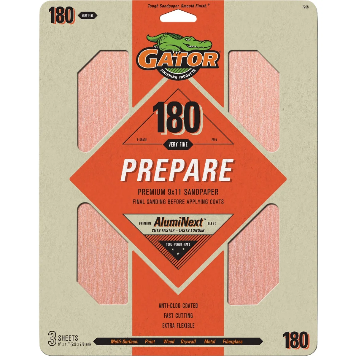 High-End Gator 9 In. x 11 In. 180-Grit Sandpaper 3-Pack Superior