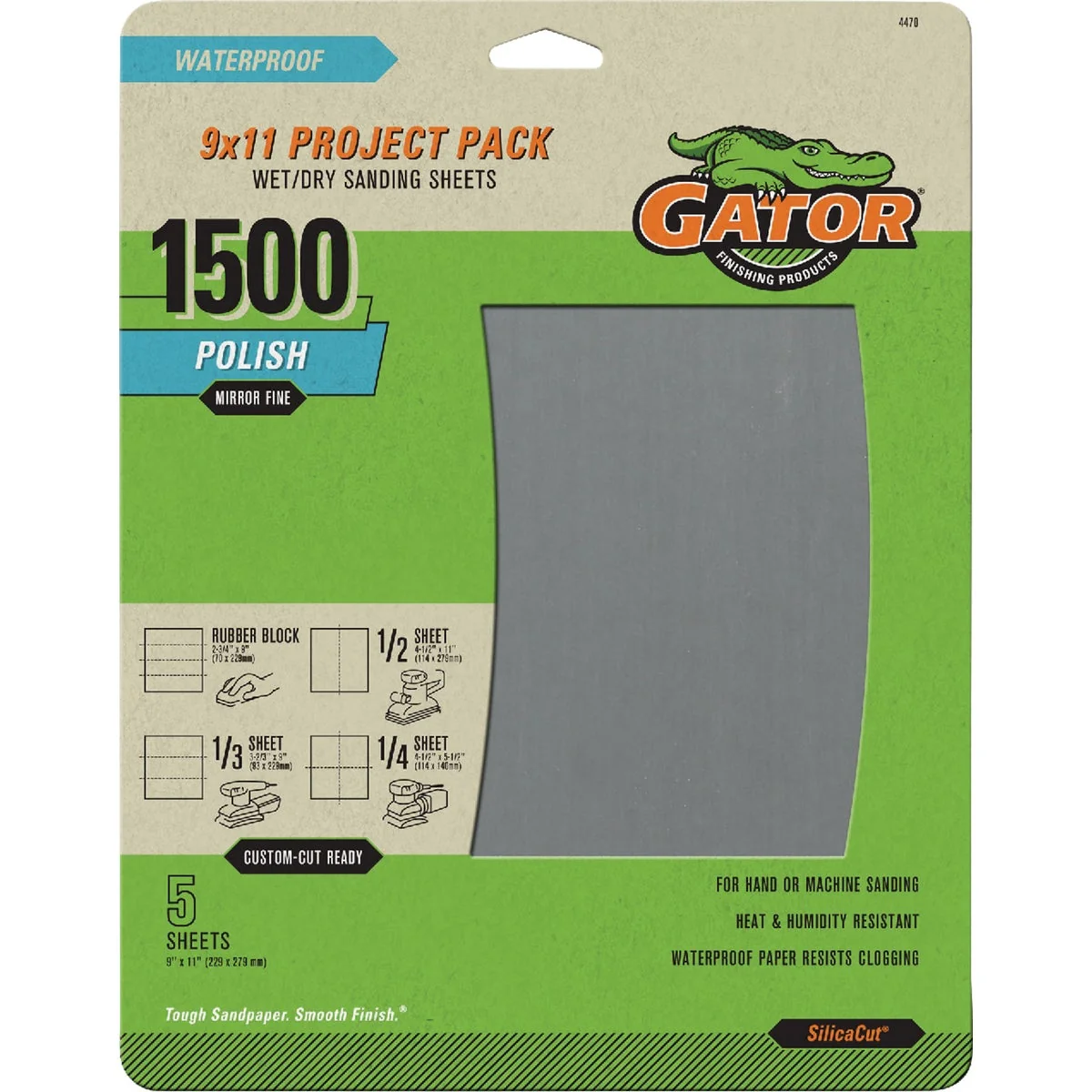 Expertly Made GatorGrit 9 In. x 11 In. Mirror Fine 1500-Grit Sandpaper 5-Pack Easy-to-Use
