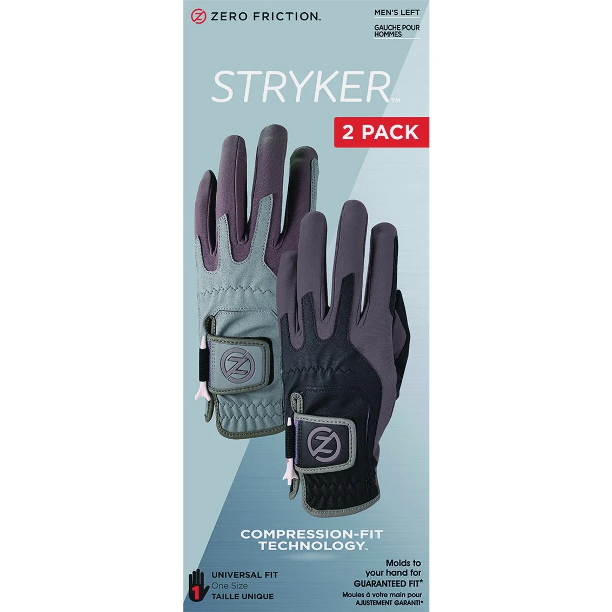 Smart Zero Friction Stryker Gray Black Universal Fit Left Hand Golf Glove 2-Pack Excellent