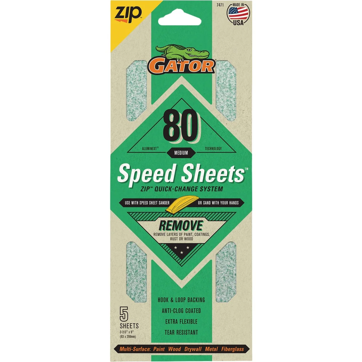 Practical Gator Grit 3 In. x 9 In. Coarse ZIP Speed Sheet 80 Grit 5-Pack Original