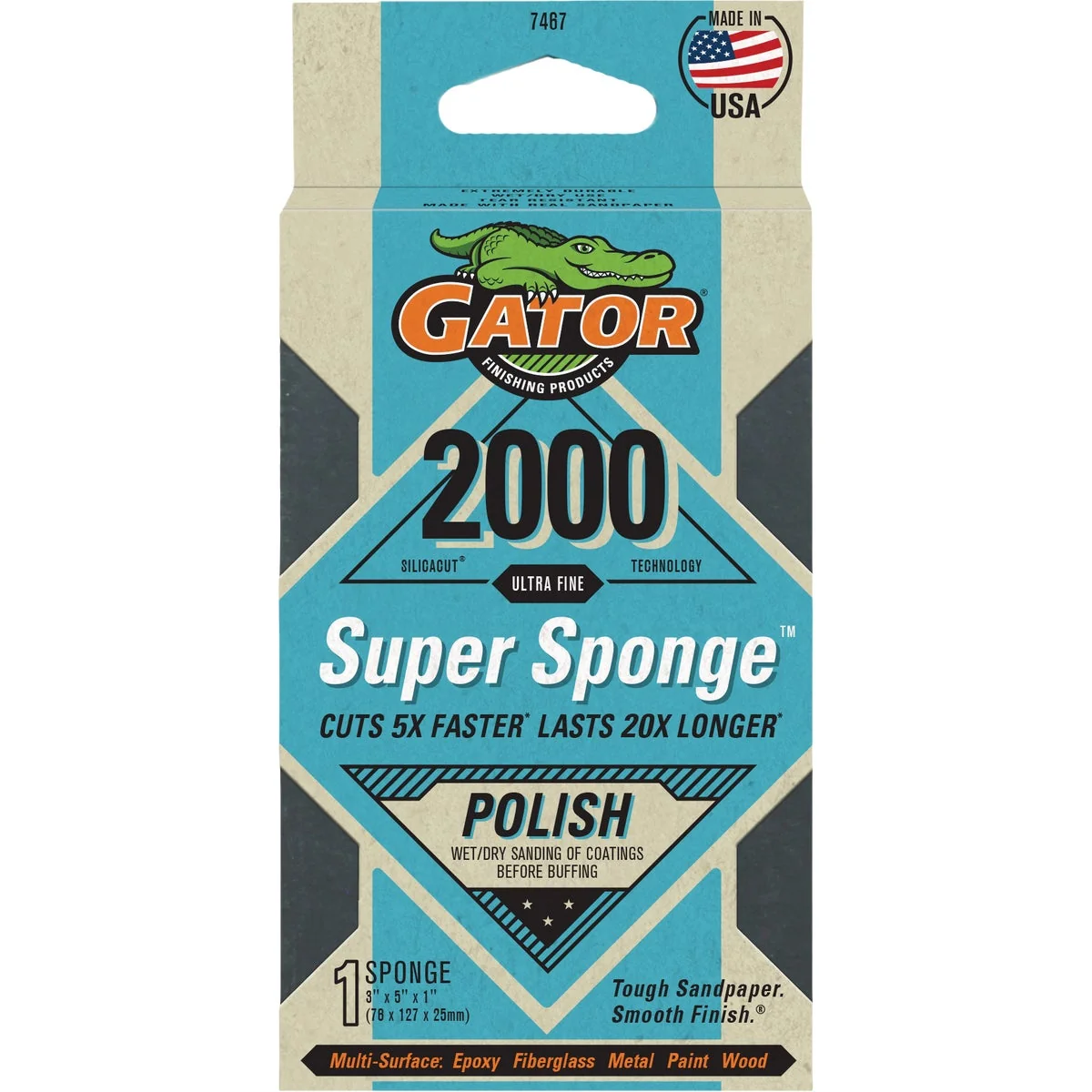 Breathable Gator Premium Super Sponge 3 In. x 5 In. x 1 In. 2000 Grit Ultra Fine Sanding Sponge High-End