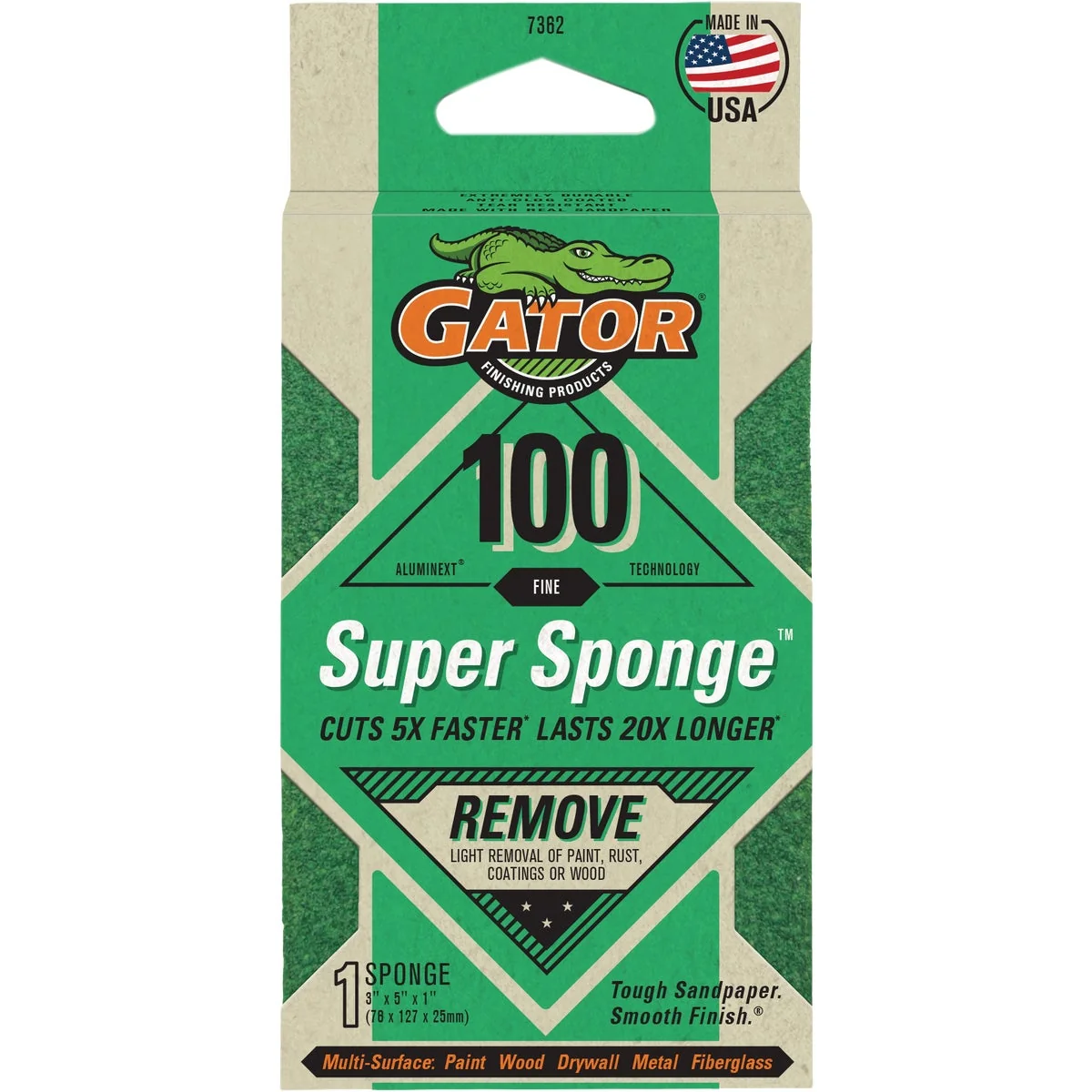 Traditional Gator Premium Super Sponge 3 In. x 5 In. x 1 In. 100 Grit Fine Sanding Sponge Durable