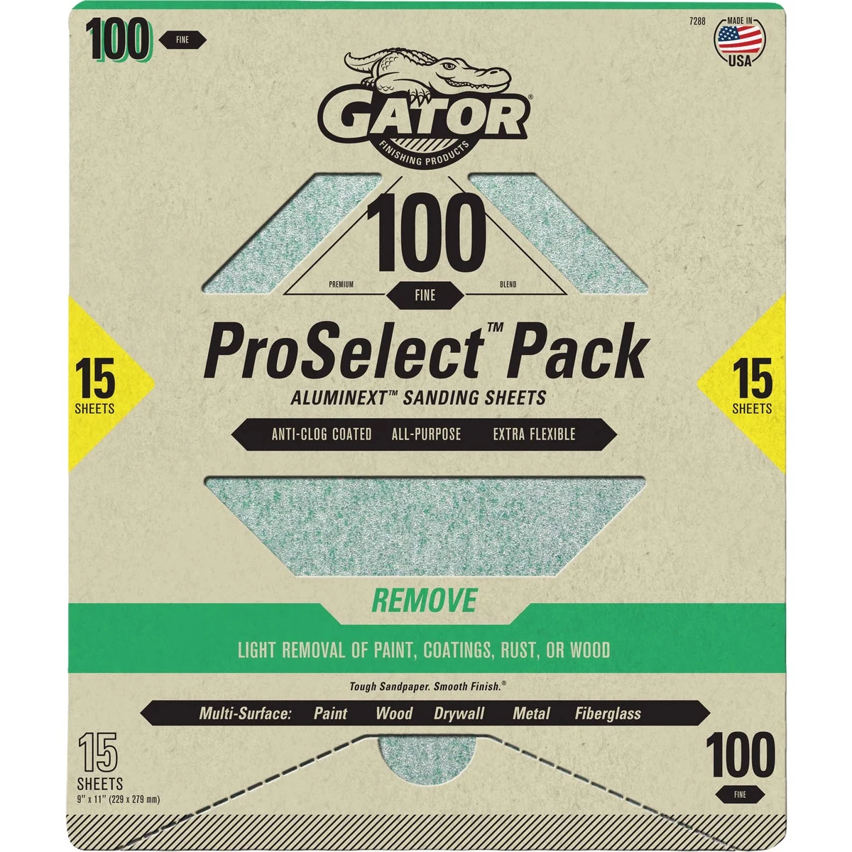 Luxury Gator Grit 9 In. x 11 In. Coarse Premium Sanding Sheet 100 Grit 15-Pack Soft