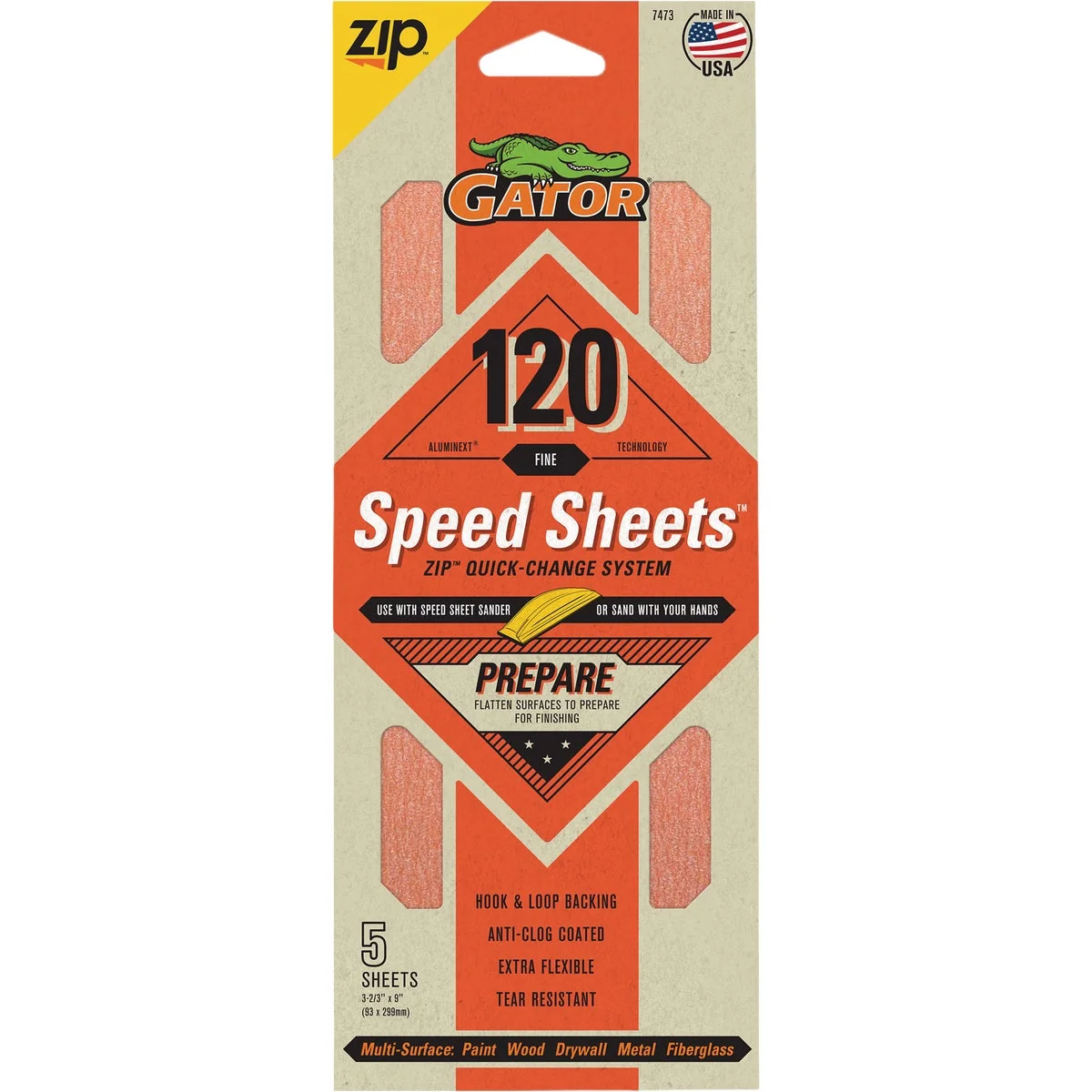 First-Class Gator Grit 3 In. x 9 In. Medium ZIP Speed Sheet 120 Grit 5-Pack Powerful