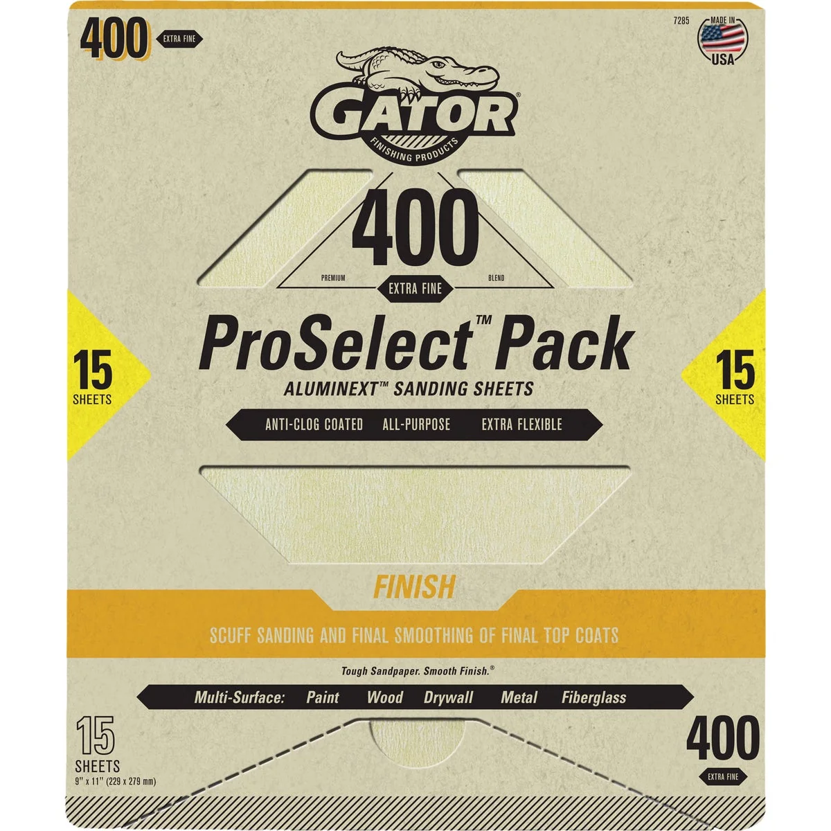 Expertly Made Gator Grit 9 In. x 11 In. Fine Premium Sanding Sheet 400 Grit 15-Pack Elegant