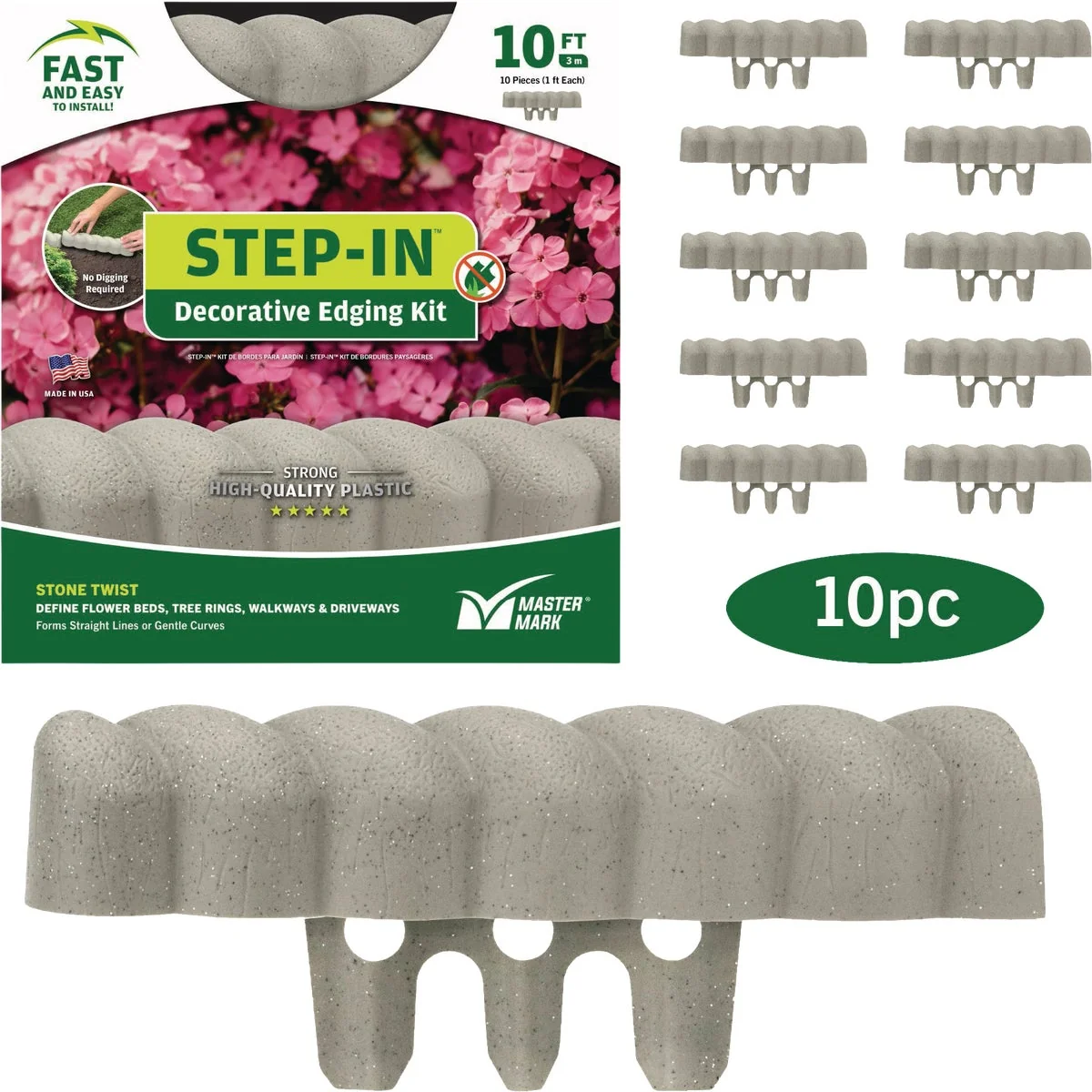 Certified Master Mark Step-In 2.5 In. x 10 Ft. Stone Twist Gray Plastic Landscape Edging Healthy