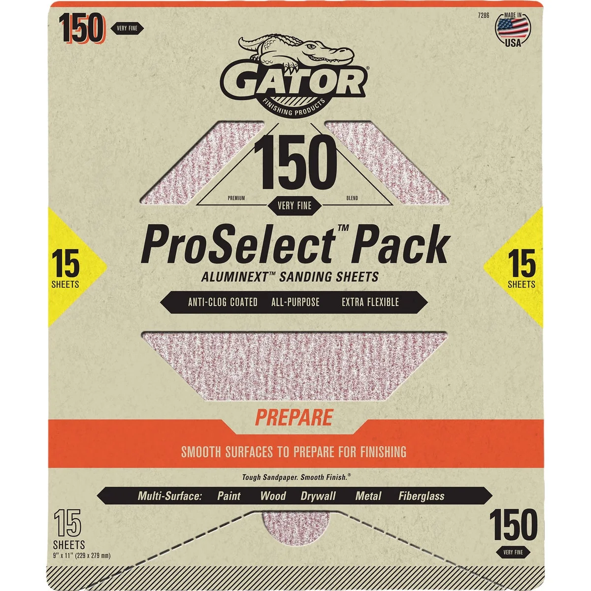 Dependable Gator Grit 9 In. x 11 In. Medium Premium Sanding Sheet 150 Grit 15-Pack Enhanced
