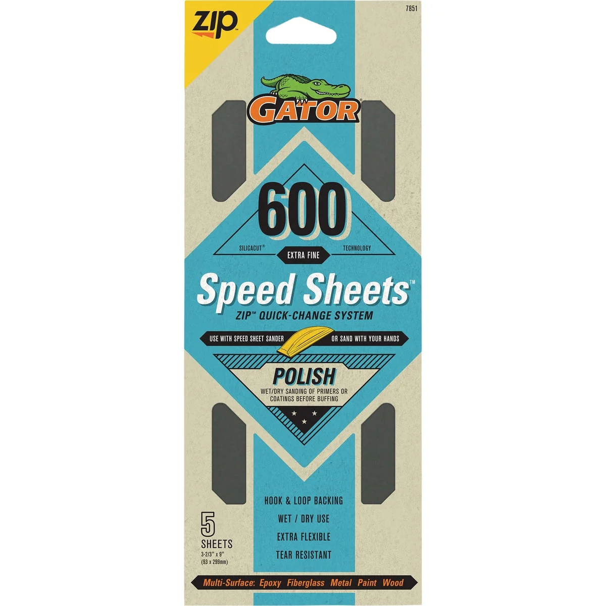 Innovative Gator Grit 3 In. x 9 In. Very Fine ZIP Speed Sheet 600 Grit 5-Pack Relaxed
