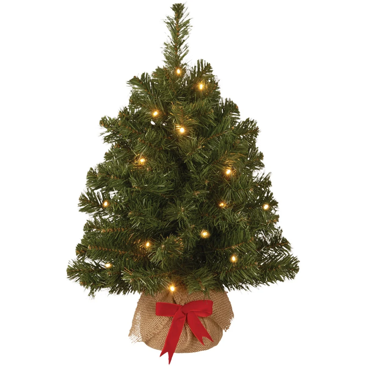 Convenient National Tree Company 2 Ft. Warm White LED Noble Spruce Tree with Burlap Bag Healthy