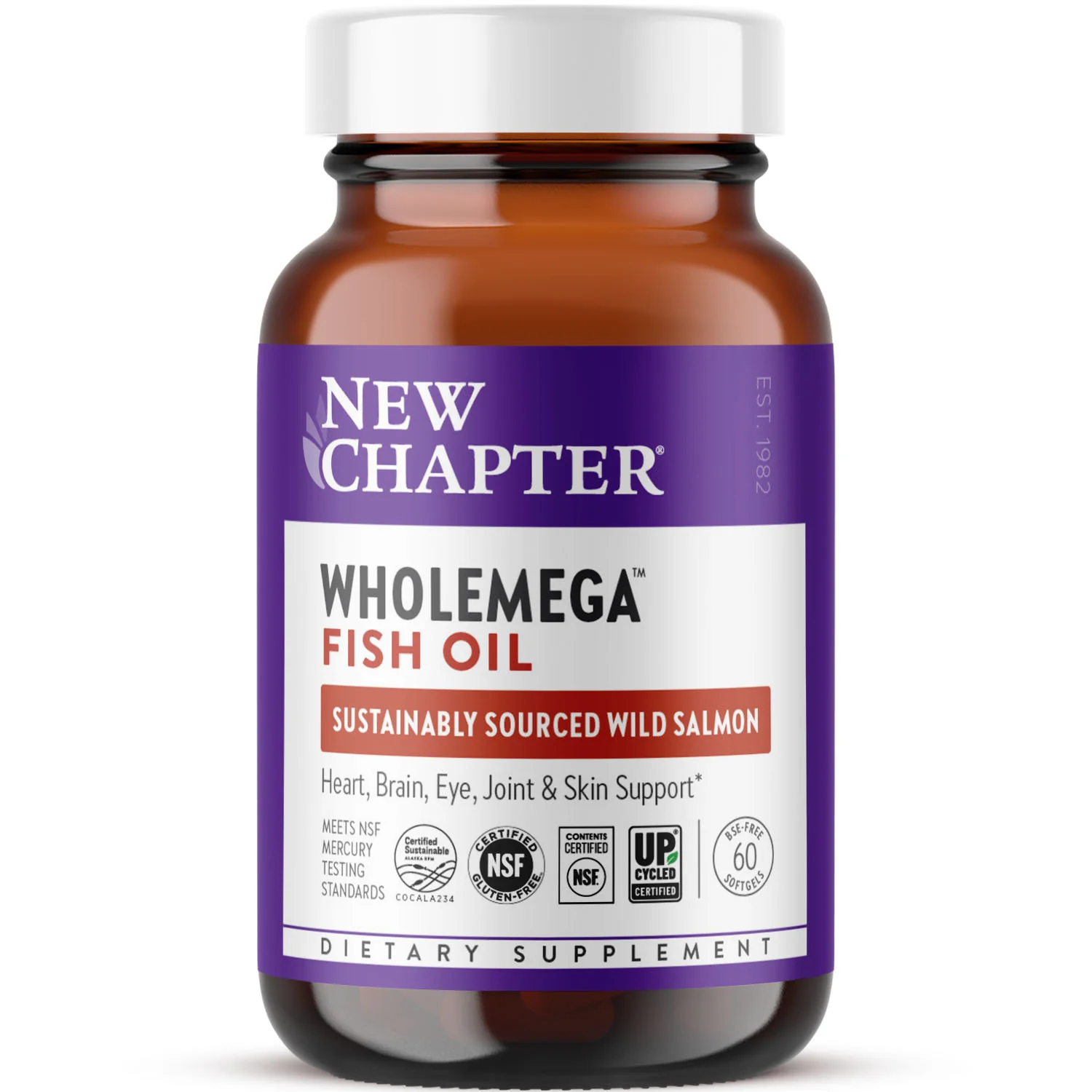 Genuine New Chapter Wholemega™ Fish Oil Sustainably Caught Wild Alaskan Salmon Oil with Omega-3 SM Test Efficient