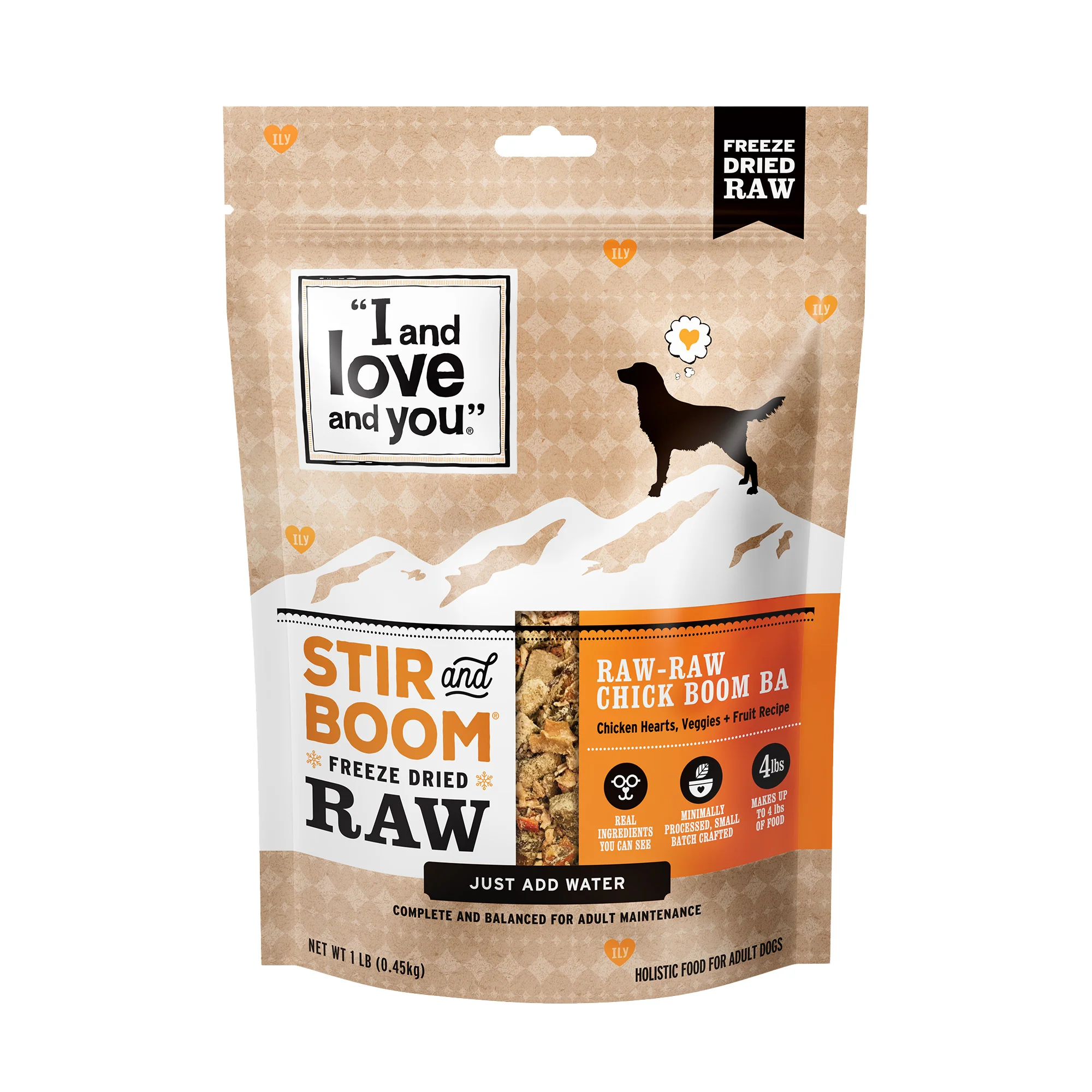 Trendy I and Love and You Stir and Boom Raw Raw Chick Boom Ba Dinner Grain- Dehydrated Dog Food Powerful