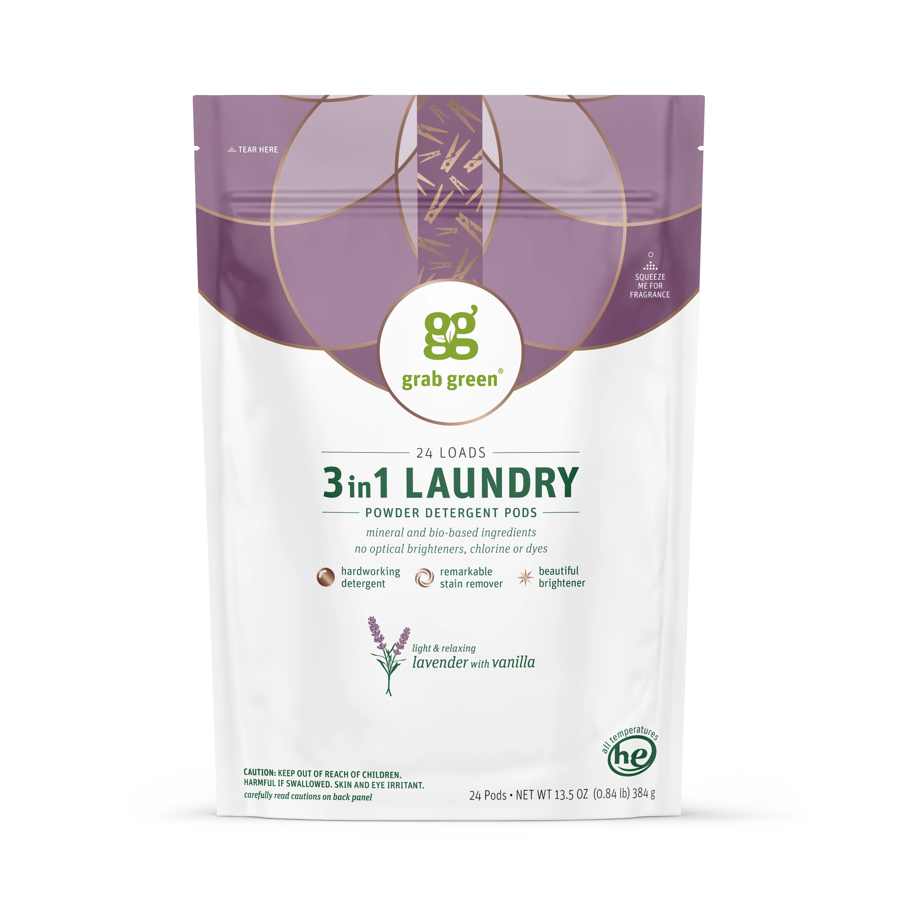 Certified grab green 3 in 1 Laundry Detergent Pods – Lavender with Vanilla Premium Material