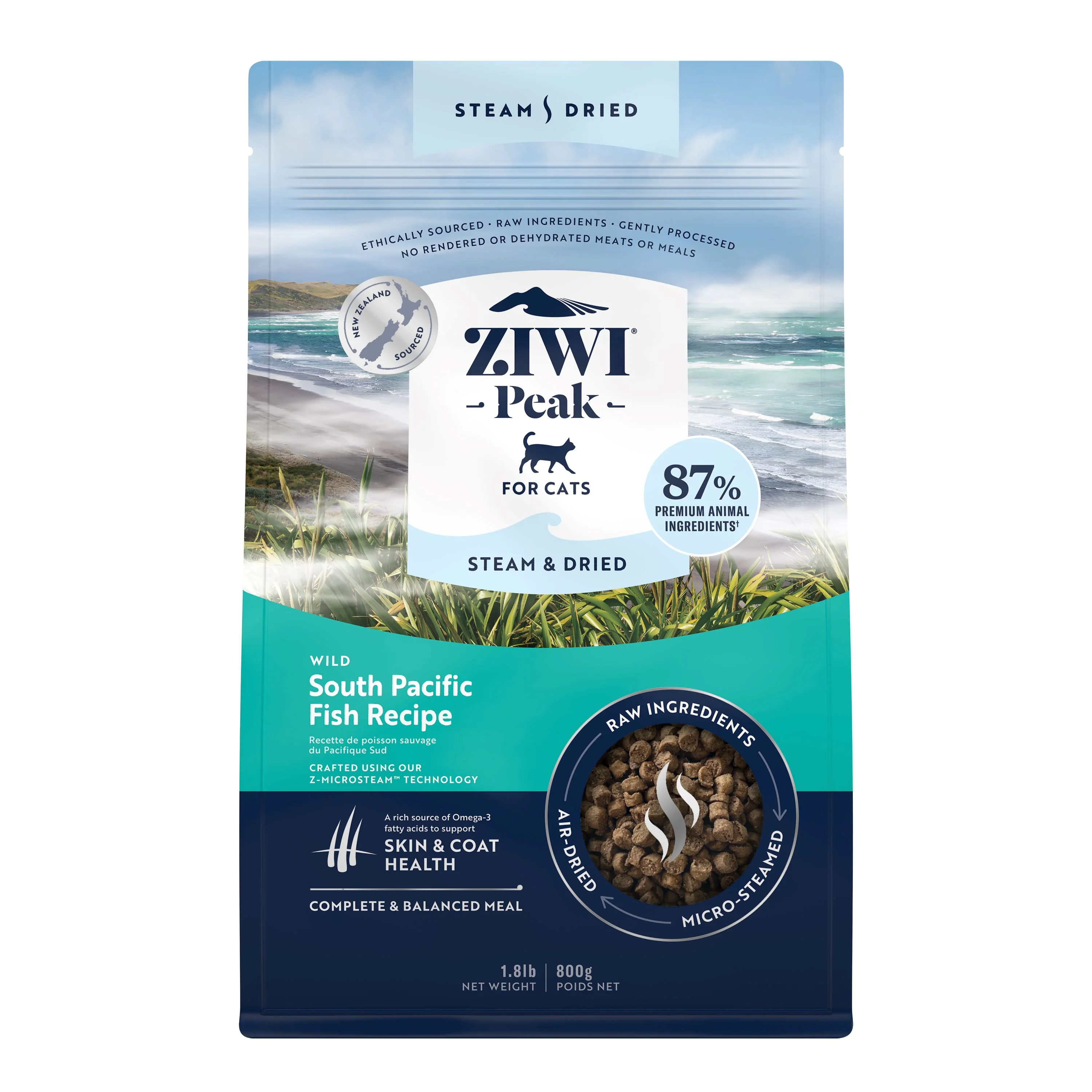 High-Grade ZIWI Steam Dried Cat Food – Wild South Fish – High Protein Skin Coat Health Low Carb Optimized