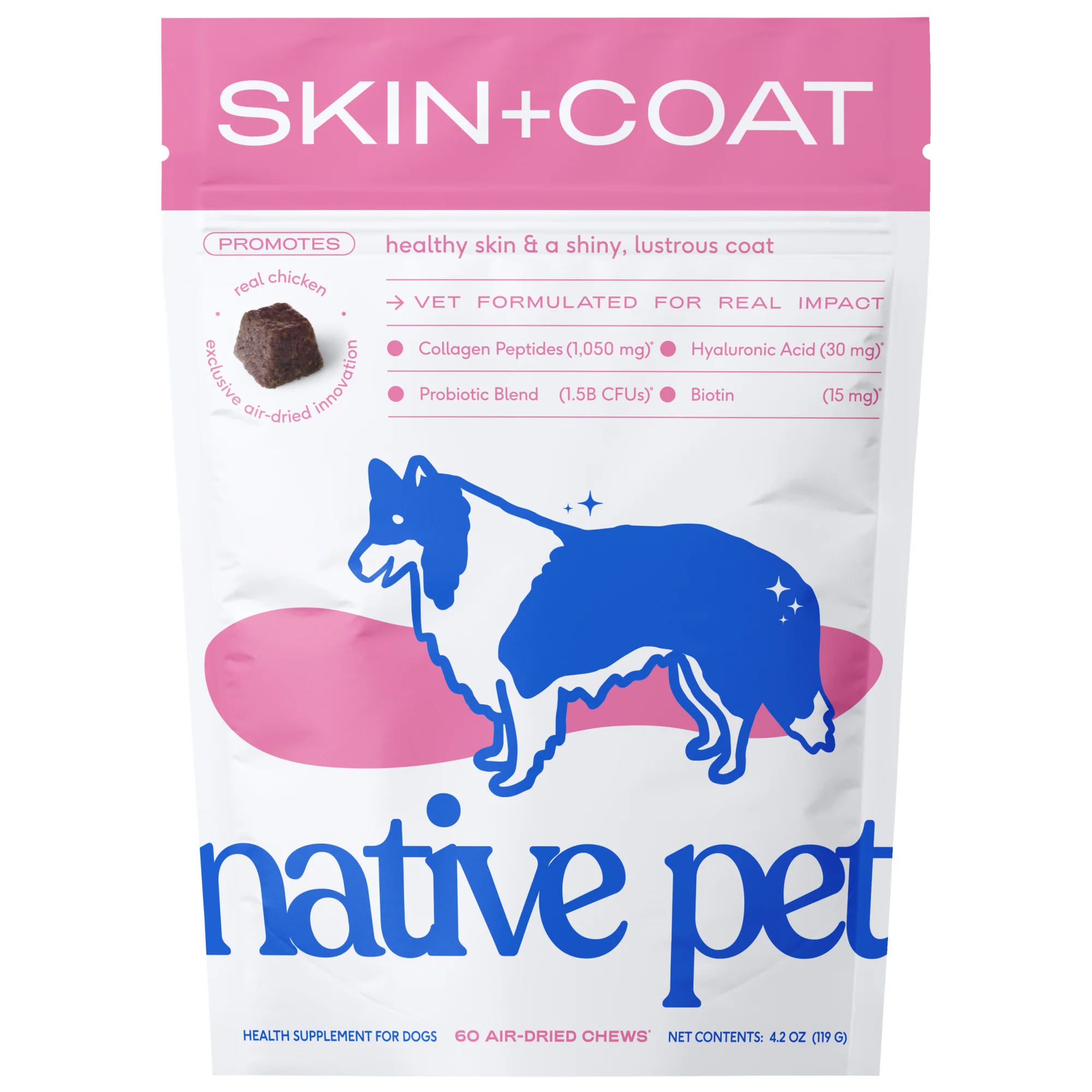 Pure Native Pet Skin and Coat Chews Supplement for Dogs Traditional