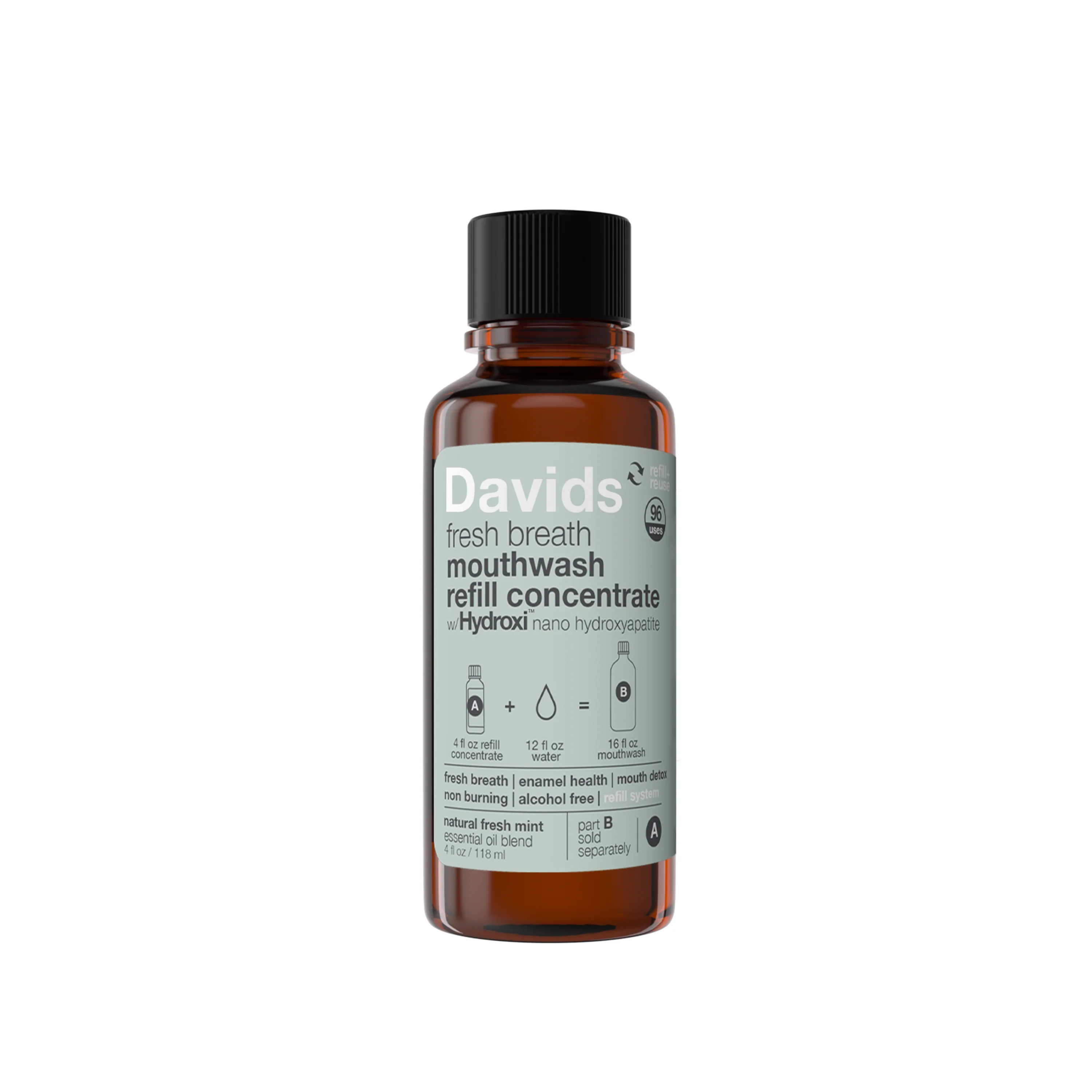 Easy-to-Use Davids Hydroxi Fresh Breath Mouthwash Refill Concentrate w nano-hydroxyapatite Genuine