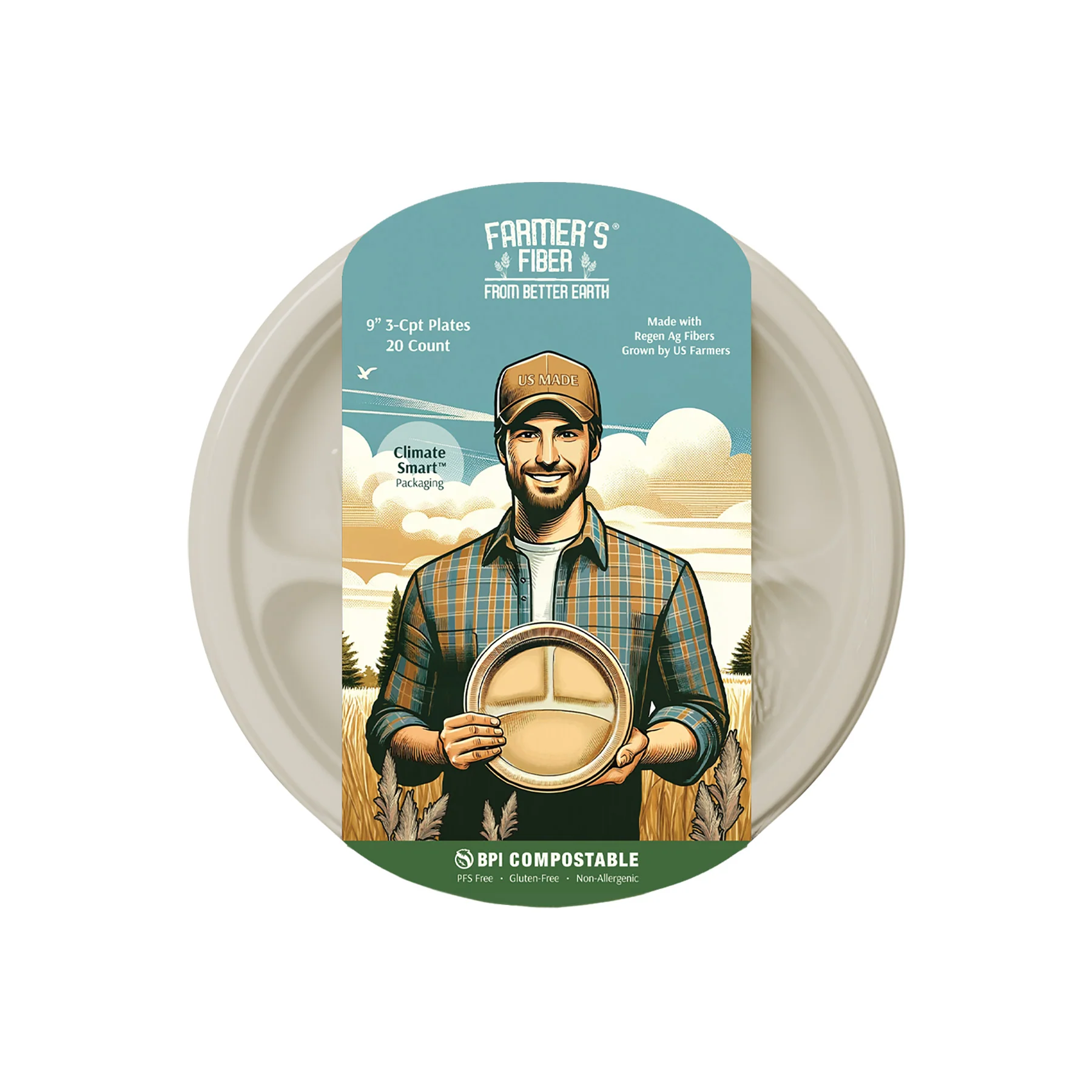 Eco-Friendly Better Earth 9 3 Comp Farmer’s Fiber Collection Round Plate High-Performance