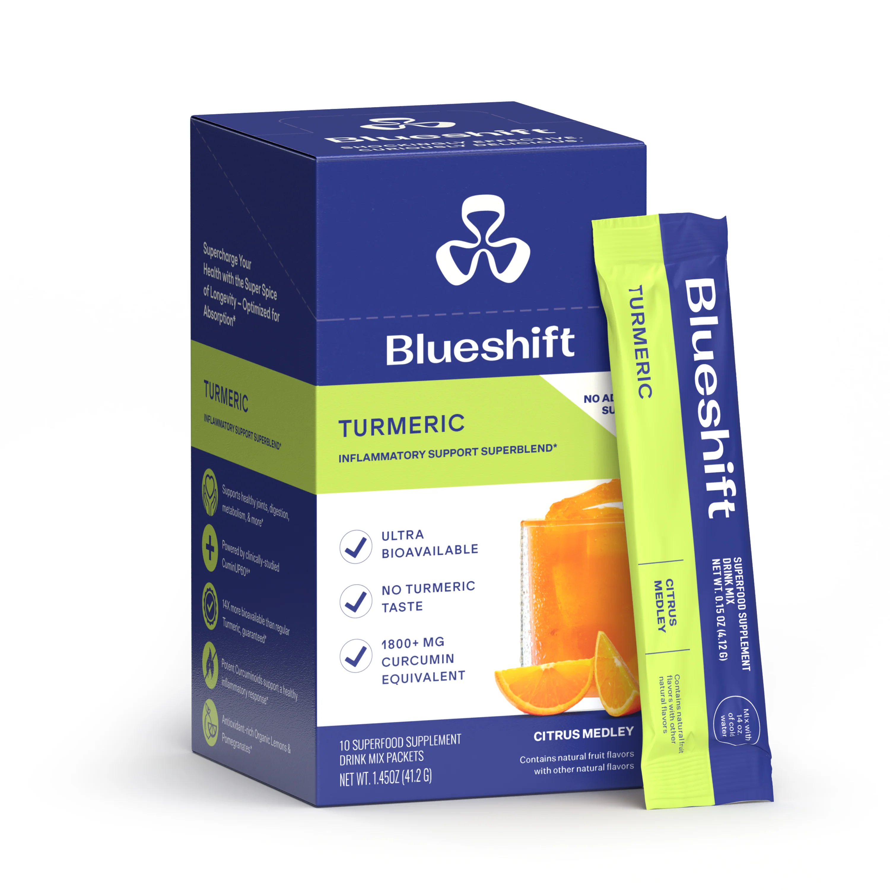 Green Blueshift Nutrition Turmeric Drink Mix Powder Packets Verified