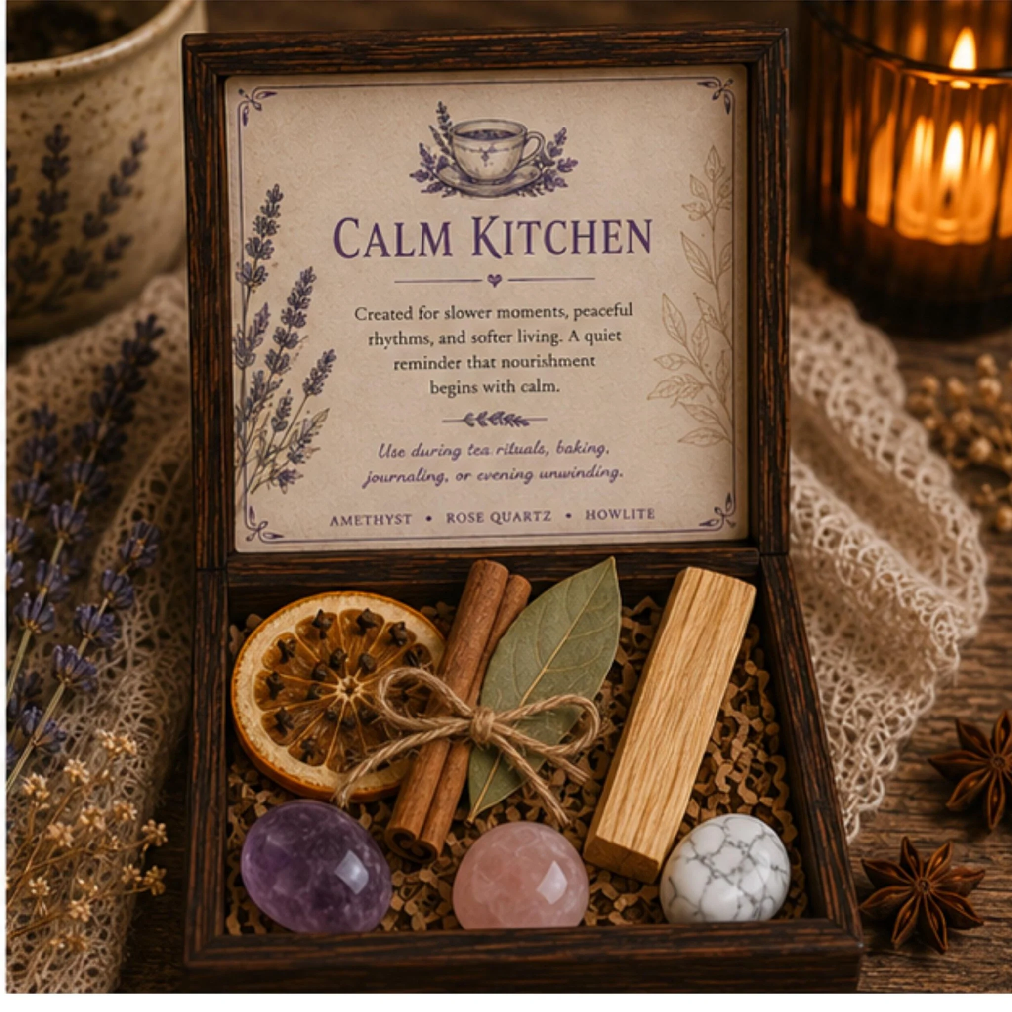 Durable Calming Crystal Set Wood Kitchen Keepsake Box Mindful Living Self Care Gift Cottagecore Decor Responsible