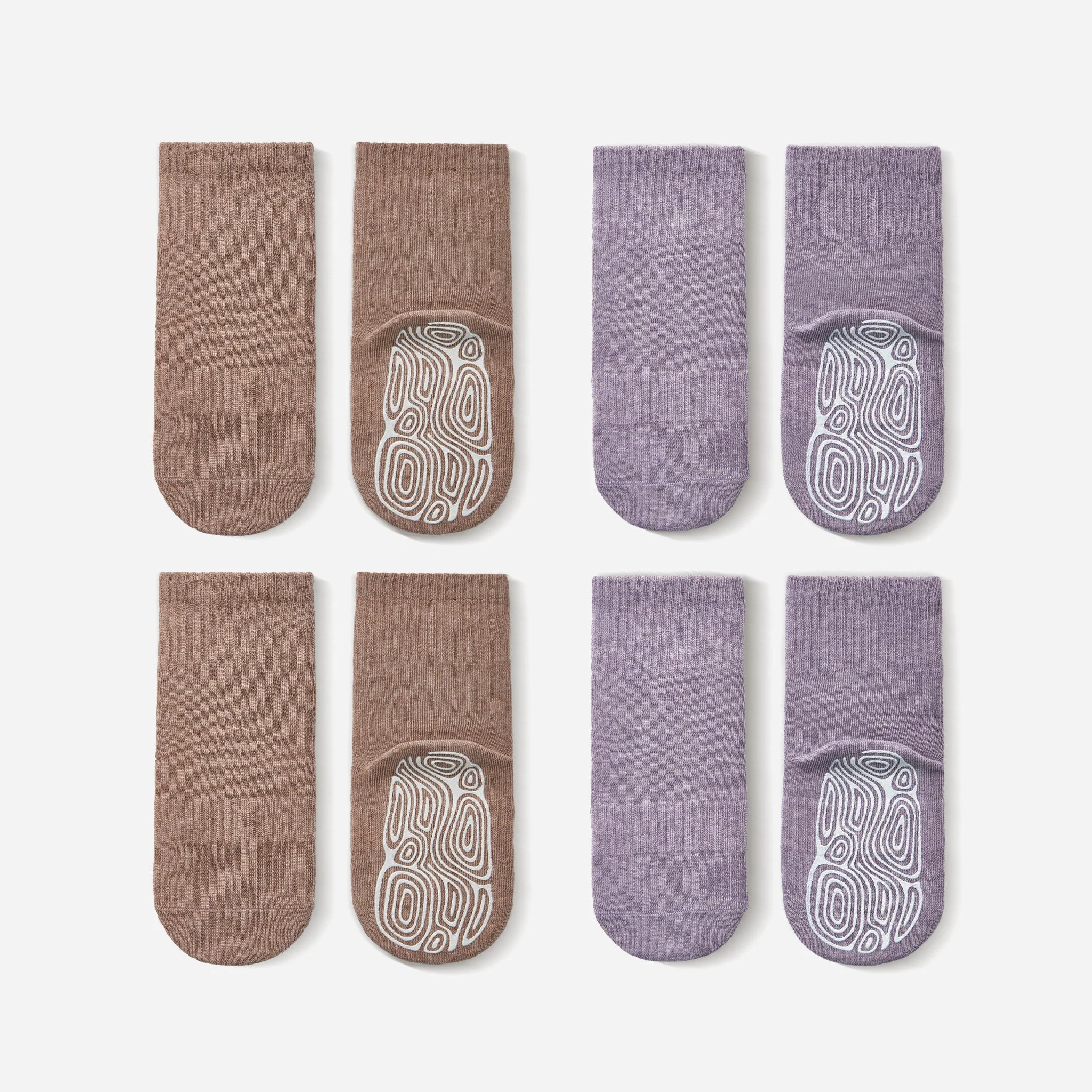 Artisan New- Organic Cotton Socks- Lavender Brown- 4 Pairs of Stay-On Baby Toddler Non-Slip Socks Classic