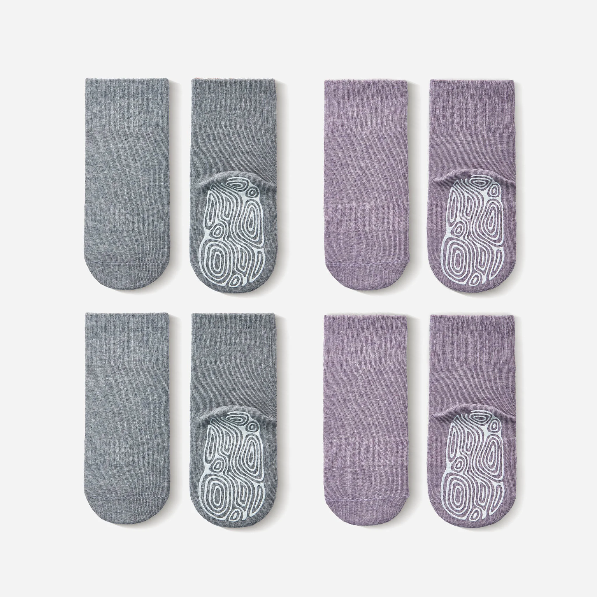 Minimalist New- Organic Cotton Socks- Lavender Grey- 4 Pairs of Stay-On Baby Toddler Non-Slip Socks Enhanced