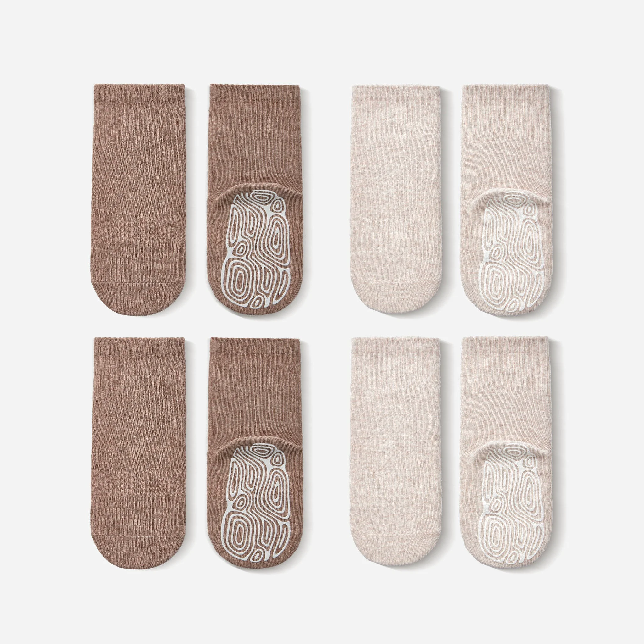 First-Class New- Organic Cotton Socks- Beige Brown- 4 Pairs of Stay-On Baby Toddler Non-Slip Socks User-Friendly