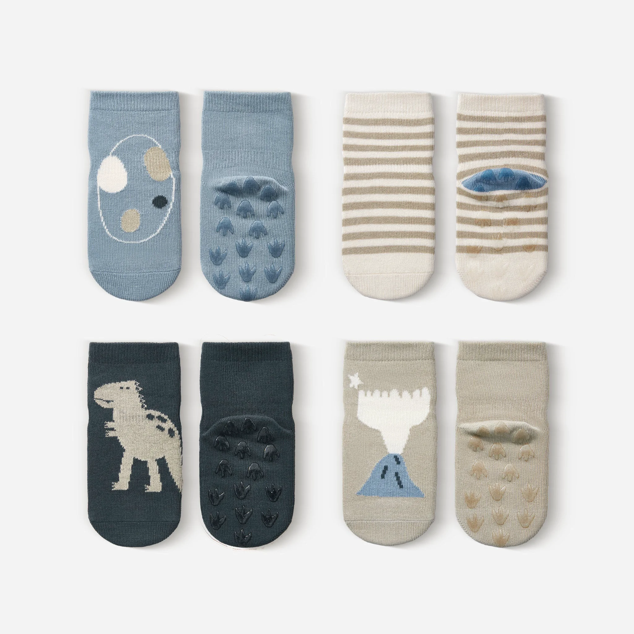 Premium Material New- Dinosaur- Organic- 4 Pairs of Stay-On Baby Toddler Non-Slip Socks Elegant
