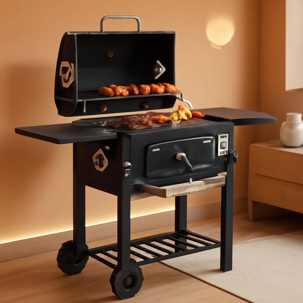 Practical Charcoal Grill With Weatherproof Foldable Side Tables First-Class