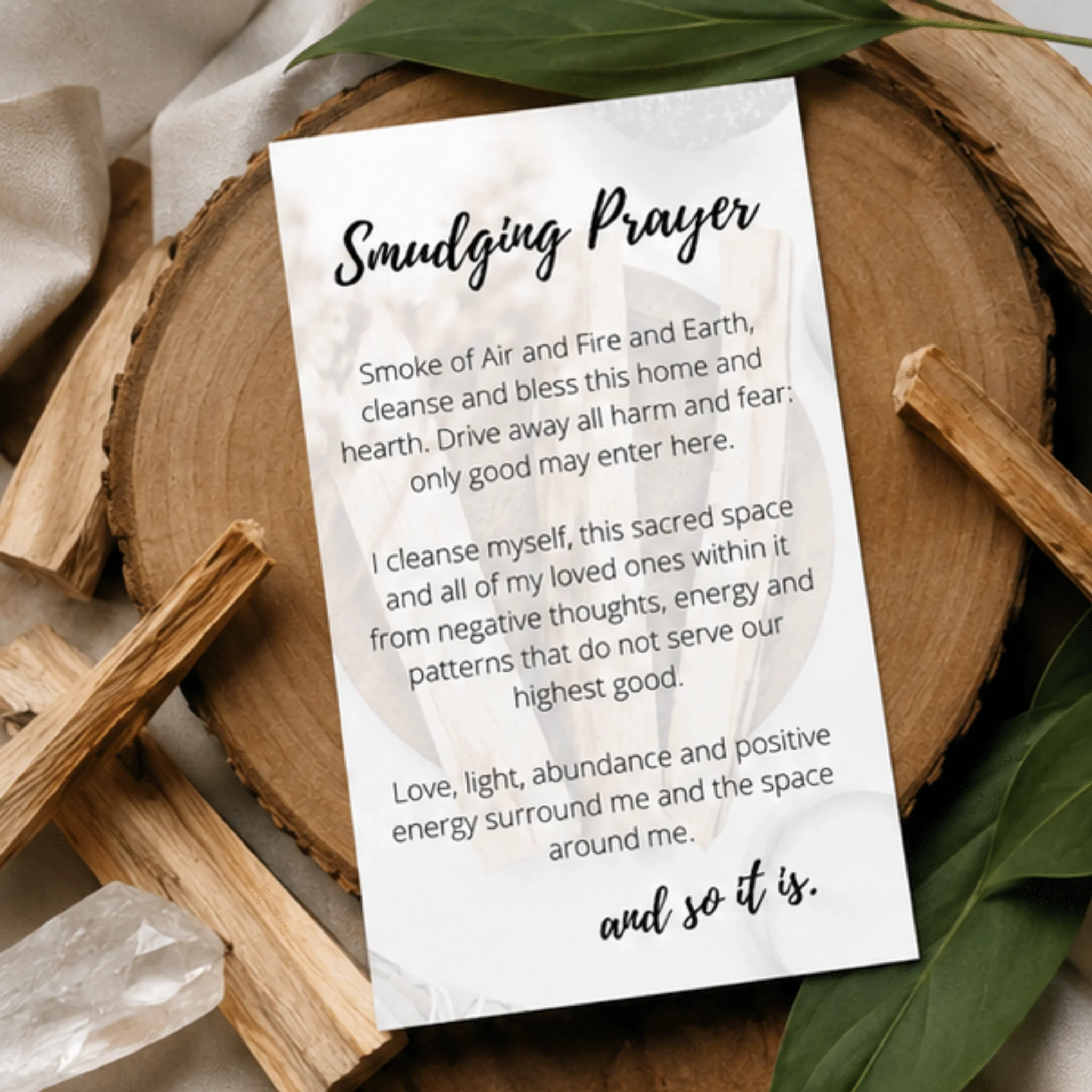 Quality Palo Santo Smudging Prayer Card Cleansing Ritual Instructions Digital Card Printable Superior