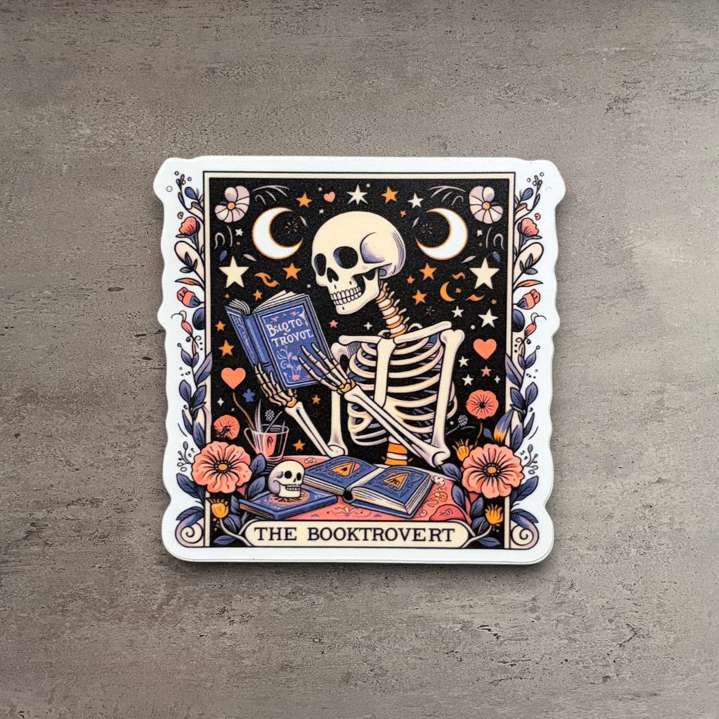 Sophisticated Booktrovert Skeleton Vinyl Sticker Smooth