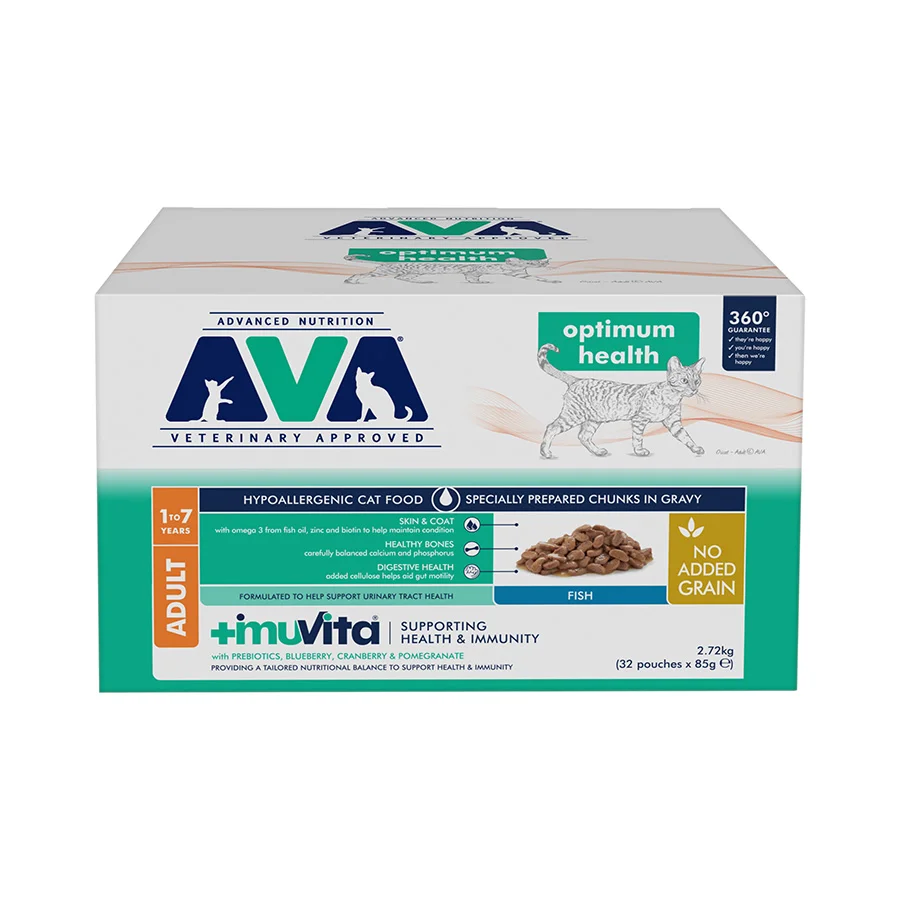Versatile AVA Optimum Health Adult Wet Cat Food Fish Gravy Relaxed