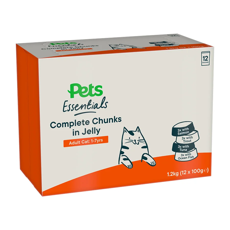 Elite Pets Essentials Chunks in Jelly Fish Wet Adult Cat Food 1.2kg Fast