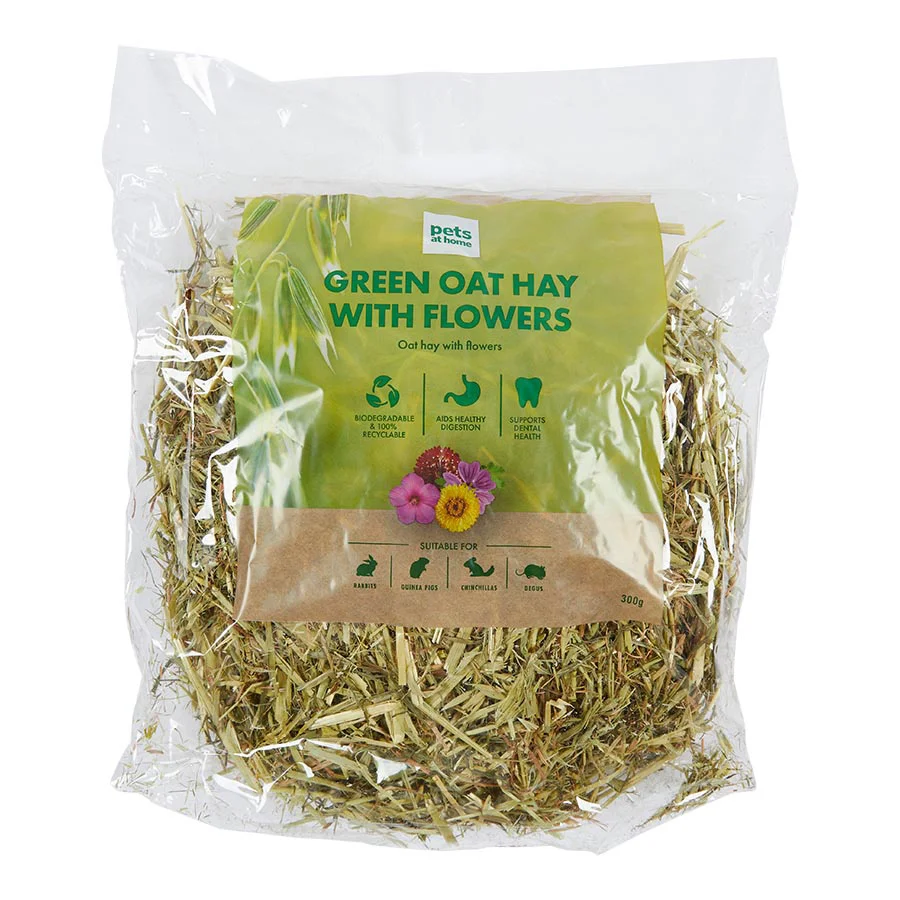 Environmentally Friendly Pets at Home Small Animal Green Oat Hay with Flowers 300g Solid