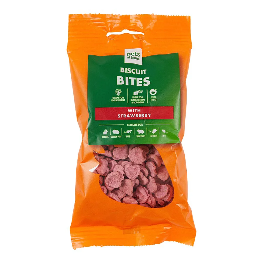 Traditional Pets at Home Small Animal Biscuit Bites Treats with Strawberry 60g High-Grade